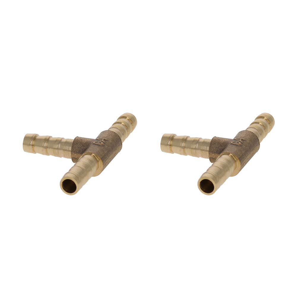 Premium 6mm Brass Hose Barb Tee Fitting - T-Shaped 3-Way Union (0.24