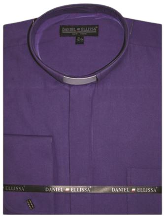 Daniel Ellissa DS3007R Purple Clergy Shirt with White Tap Band - Comfortable Church Attire for Ministers, Priests & Pastors - Perfect for Sunday Services, Weddings & Religious Ceremonies