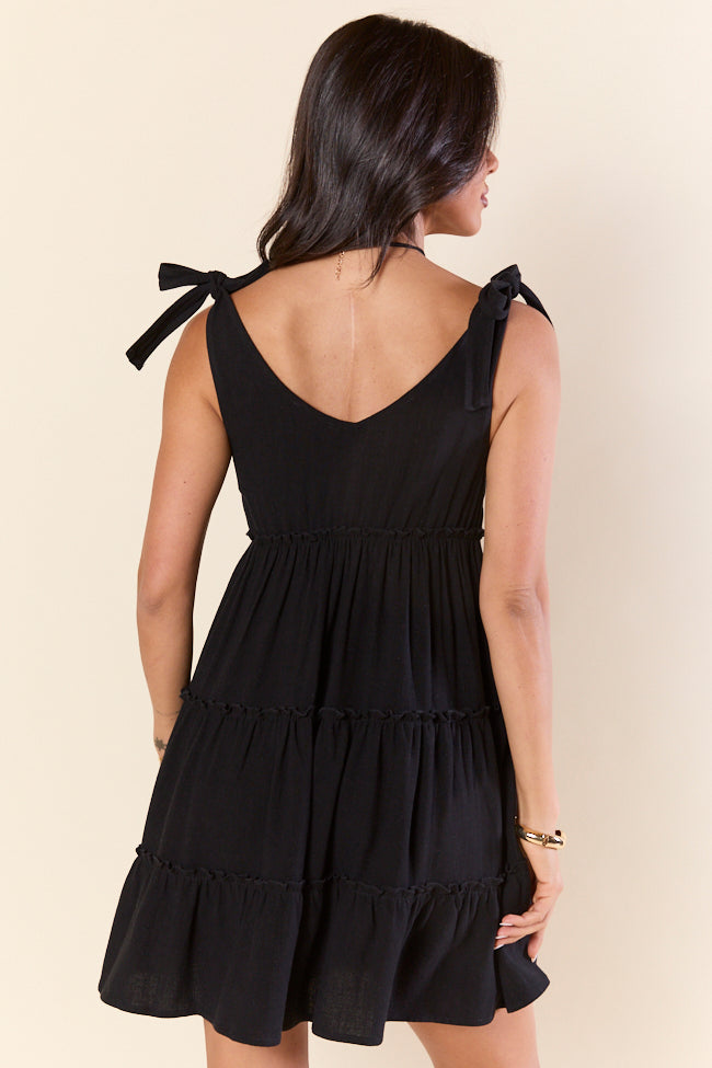 Elegant Black Tie Shoulder Mini Dress for Women - Sweetly Tied Formal Cocktail Party Dress for Evening Events, Date Nights & Special Occasions