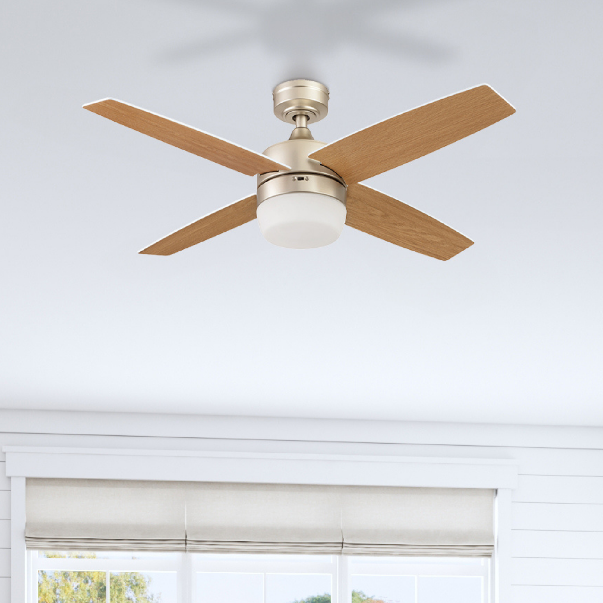 44 Inch Atlas Soft Gold Ceiling Fan with Remote Control - Modern Lighting for Bedroom, Living Room & Office