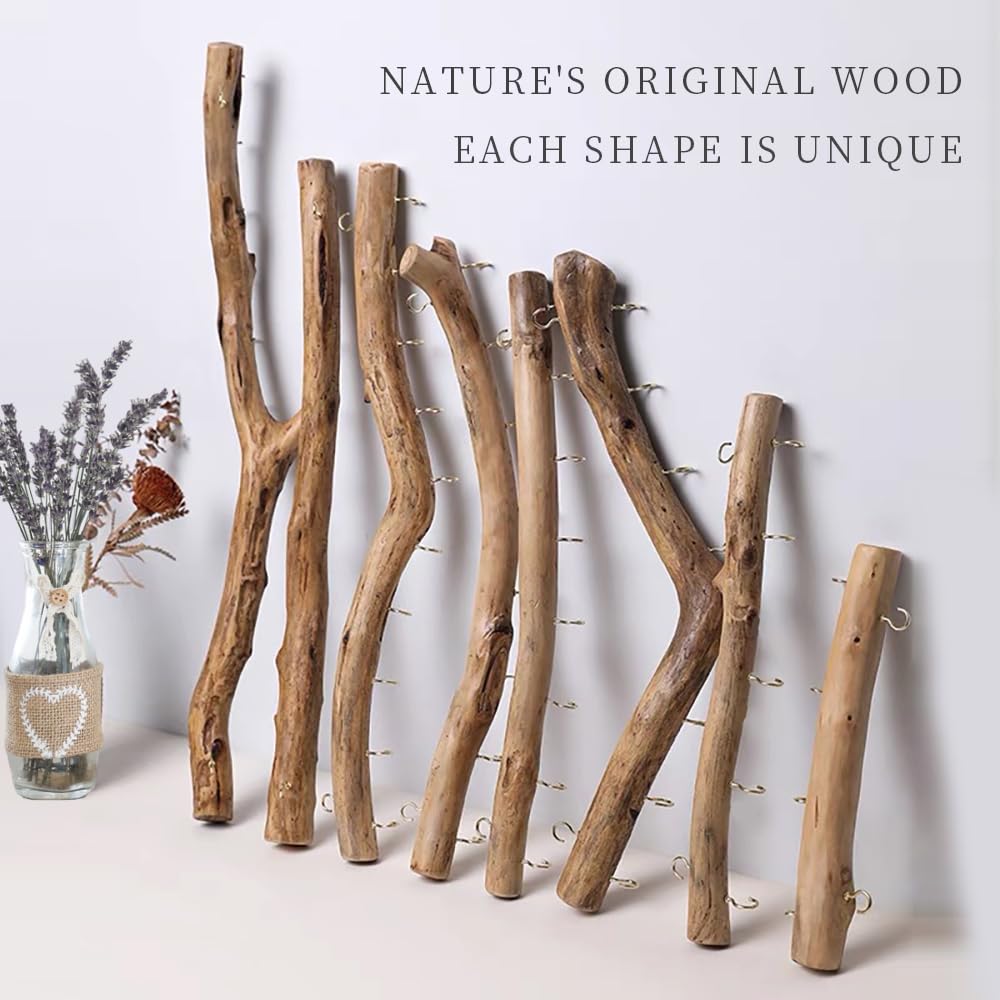 Natural Driftwood for Crafts - 15 Inch Decorative Driftwood Branches with 5 Hooks | Wall Hanging Decor, Jewelry Organizer | Perfect for DIY Home Decor, Beach Theme Parties & Boho Style Room Design