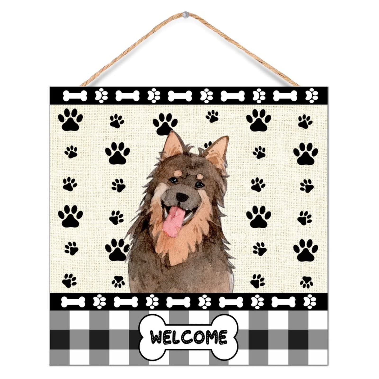 Vintage Farmhouse Welcome Sign - 12x12 Inch Rustic Wooden Door Decor with German Shepherd Dog Paw Design - Ready to Hang Wood Sign for Home, Kids Room, Housewarming Gifts - Perfect for Farmhouse, Rustic & Country Style Home Decor