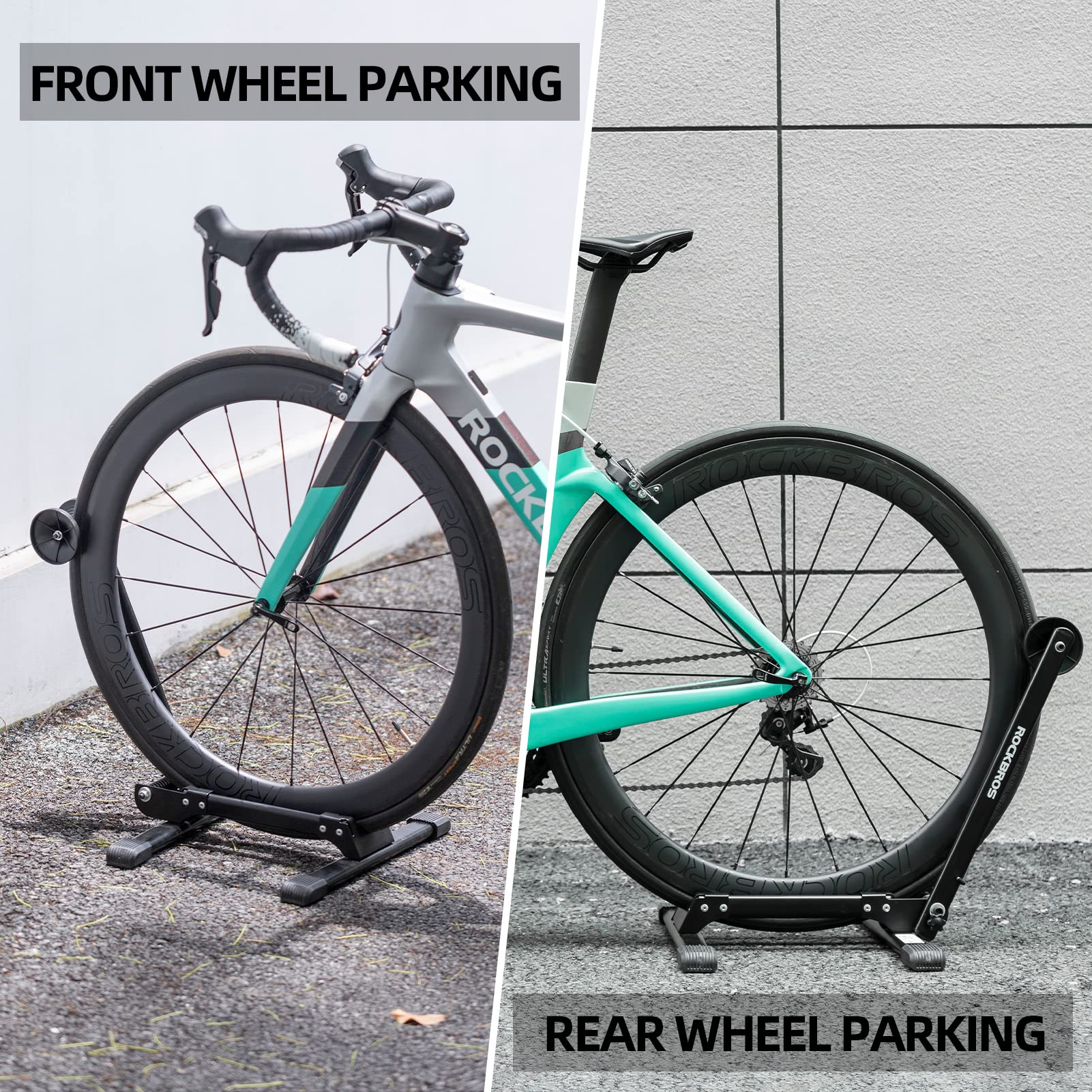 ROCKBROS Heavy Duty Bike Stand - Stable Floor Bike Storage Rack for Mountain & Road Bikes - Indoor/Outdoor Bicycle Parking Stand - Perfect for Garage, Shed, or Patio Organization