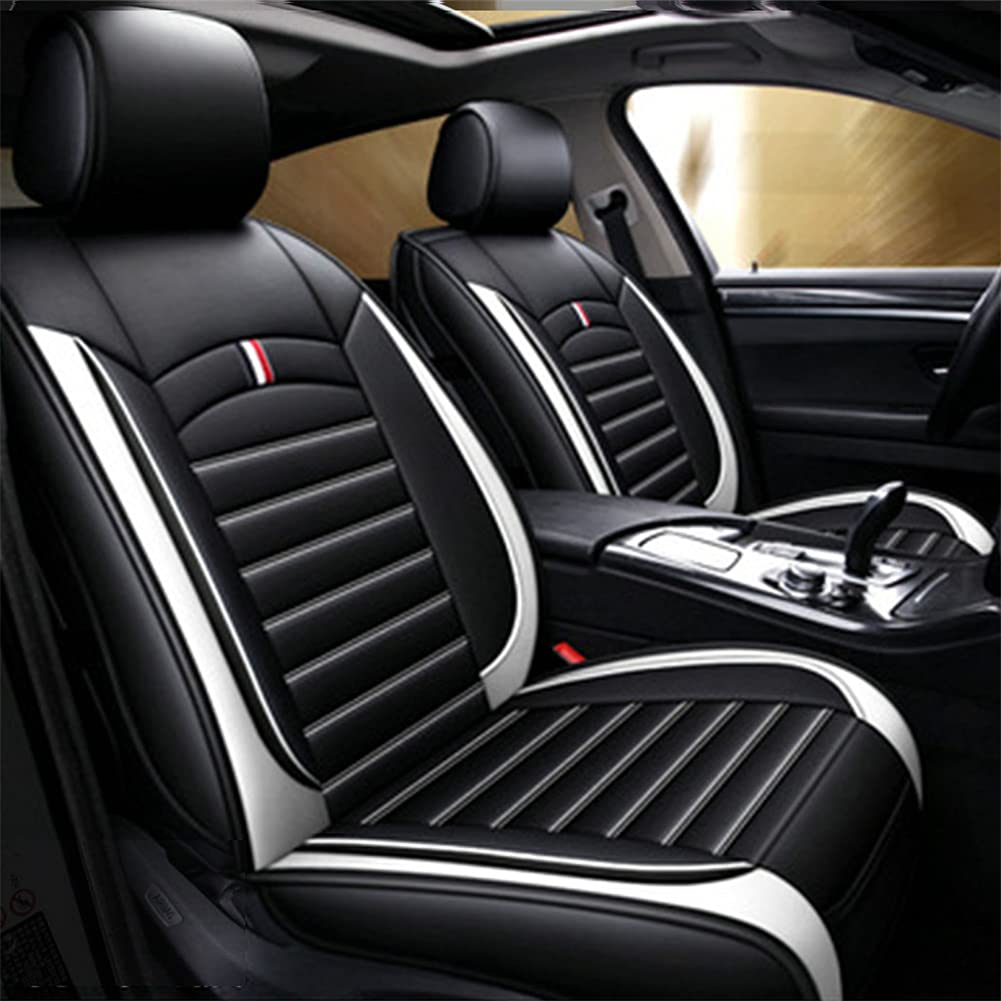 Premium Leather Car Seat Covers for Jeep Wrangler JK Sahara Sport (2004-2019) - Waterproof & Durable Seat Protectors with Airbag Compatibility (Black/White) - Perfect for Off-Road Adventures & Daily Commutes