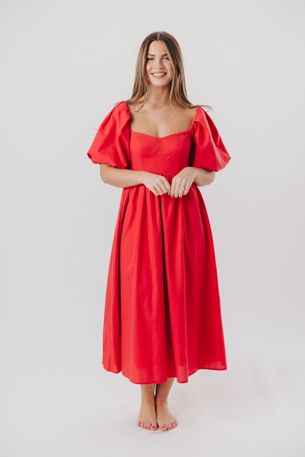 Stylish Hamilton Midi Dress in Red - Bump Friendly Maternity Dress (Sizes S-XL) for Pregnancy, Nursing & Special Occasions