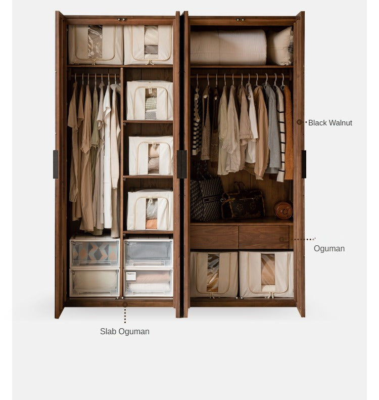 Premium Black Walnut Solid Wood Wardrobe & Storage Cabinet - Spacious Closet Organizer for Bedroom, Living Room, and Office