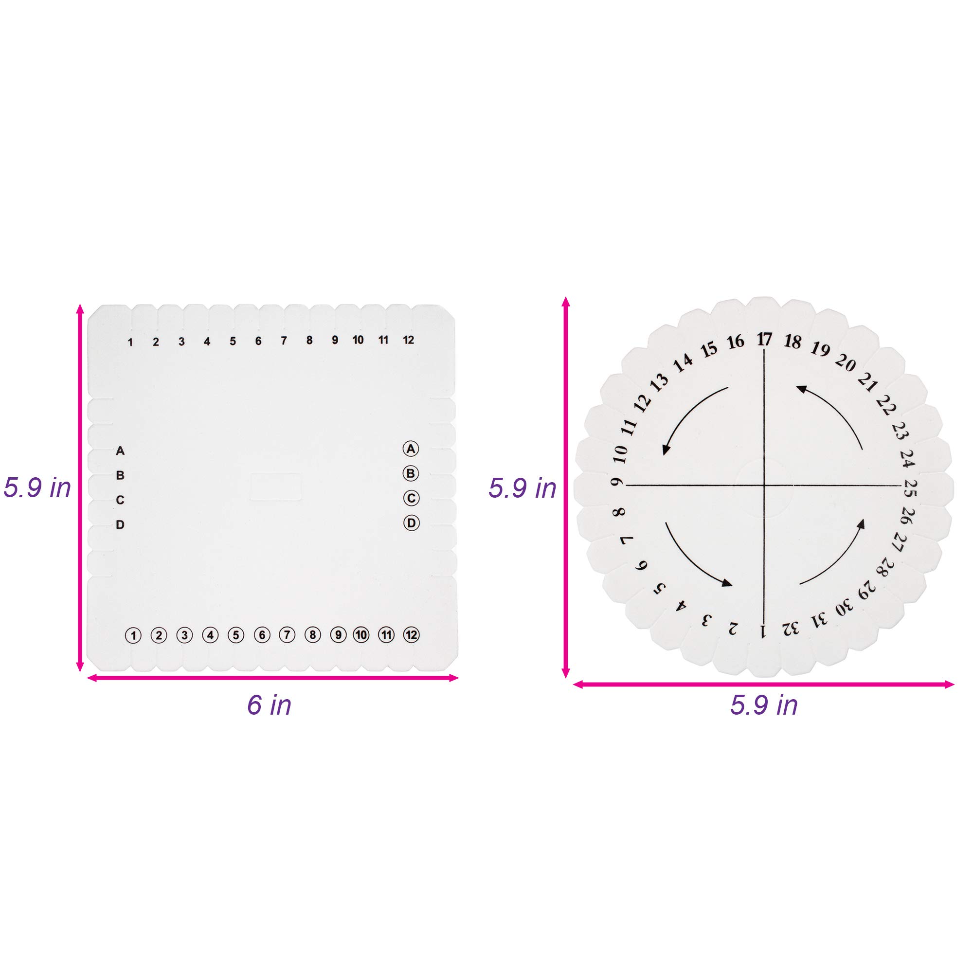 Craft County 2-Piece Kumihimo Disk Set - Round and Square Braiding Plates for Jewelry Making - 2 Sizes for DIY Bracelets, Necklaces & Cord Weaving - Perfect for Beginners and Craft Enthusiasts