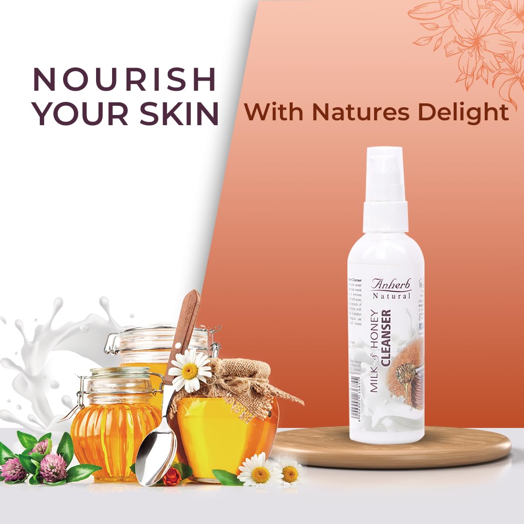 Anherb Natural Milk & Honey Facial Cleanser for Dry Skin - Gentle Face Wash with Almond Oil, Aloe Vera & Honey | Deep Cleansing, Moisturizing & Nourishing | Removes Impurities & Makeup | 100g (Pack of 1) | Perfect for Daily Skincare Routine & Travel