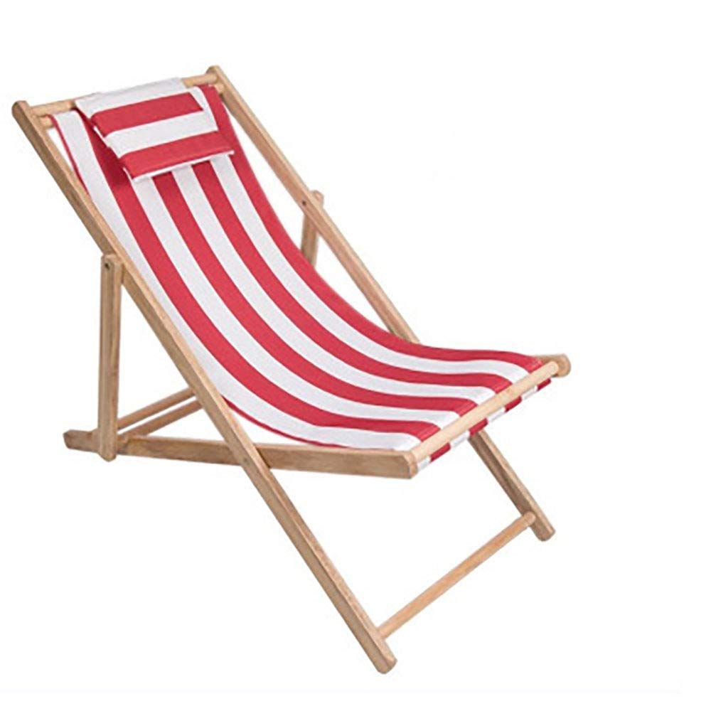 ZLZL Solid Wood Folding Beach Chair - Portable Oxford Canvas Recliner with Pillow for Outdoor, Patio, Picnic & Travel - Red Wooden Lounge Chair for Relaxing at Beach, Park, Camping or Backyard