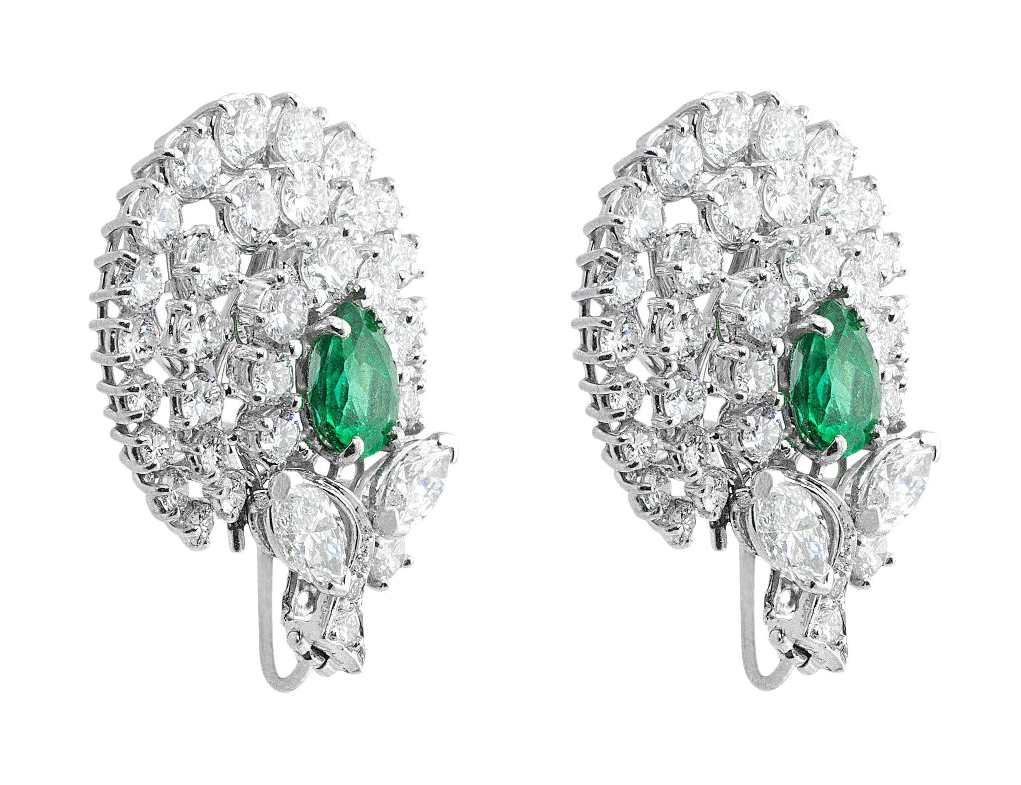 18K White Gold Emerald and Diamond Stud Earrings for Women - Elegant Green Gemstone Jewelry for Weddings, Parties & Special Occasions