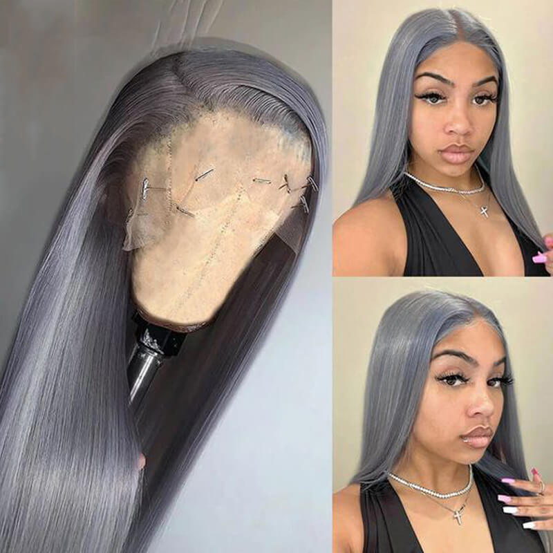 Eullair #613 Blonde Lavender Purple Pink Grey Straight Human Hair Wig with 13x4 Transparent Lace Frontal for Women | Perfect for Cosplay, Daily Wear & Special Occasions
