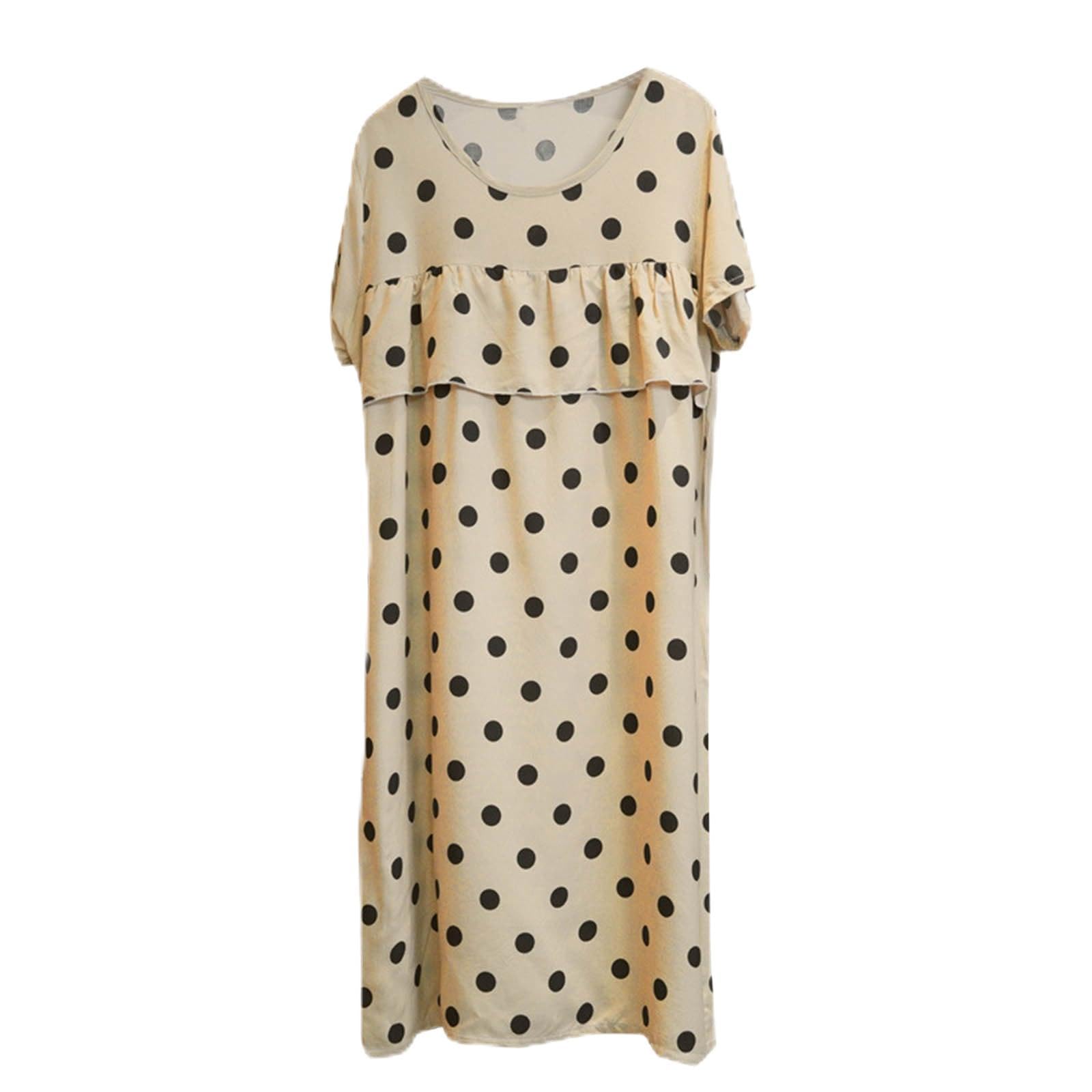 **Women's Cotton Nightgown - Short Sleeve Sleepwear, Casual Print Sleep Dress, Loose Fit Summer Nightgown | Prime Deals | Khaki | Perfect for Relaxing at Home, Lounging & Comfortable Sleep**
