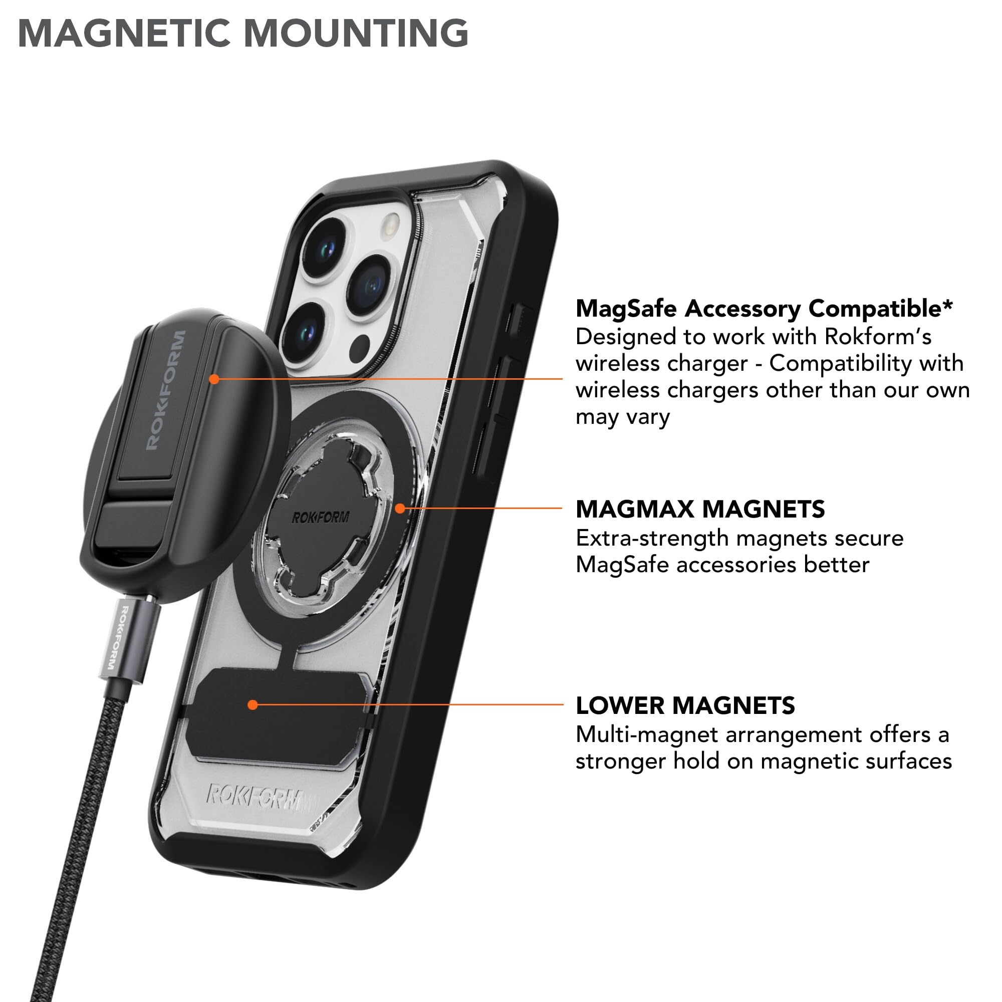 Rokform Crystal Series Magnetic Clear iPhone 15 Pro Case with RokLock Twist Lock - Slim Drop Tested Armor for iPhone 15 Pro | Perfect for Outdoor Adventures, Work & Daily Protection