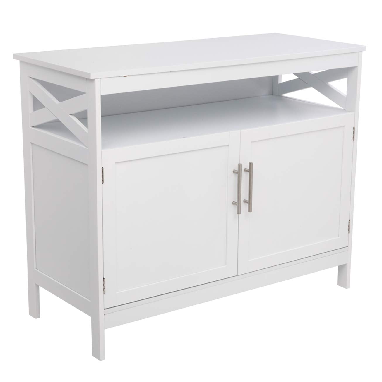 FCH White Double Door Side Cabinet with Partition - Storage Cabinet for Kitchen, Living Room, Bedroom | Organize Drawers, Cupboard, Oven, Fridge | Perfect for Closet Seat, Door & Window Areas