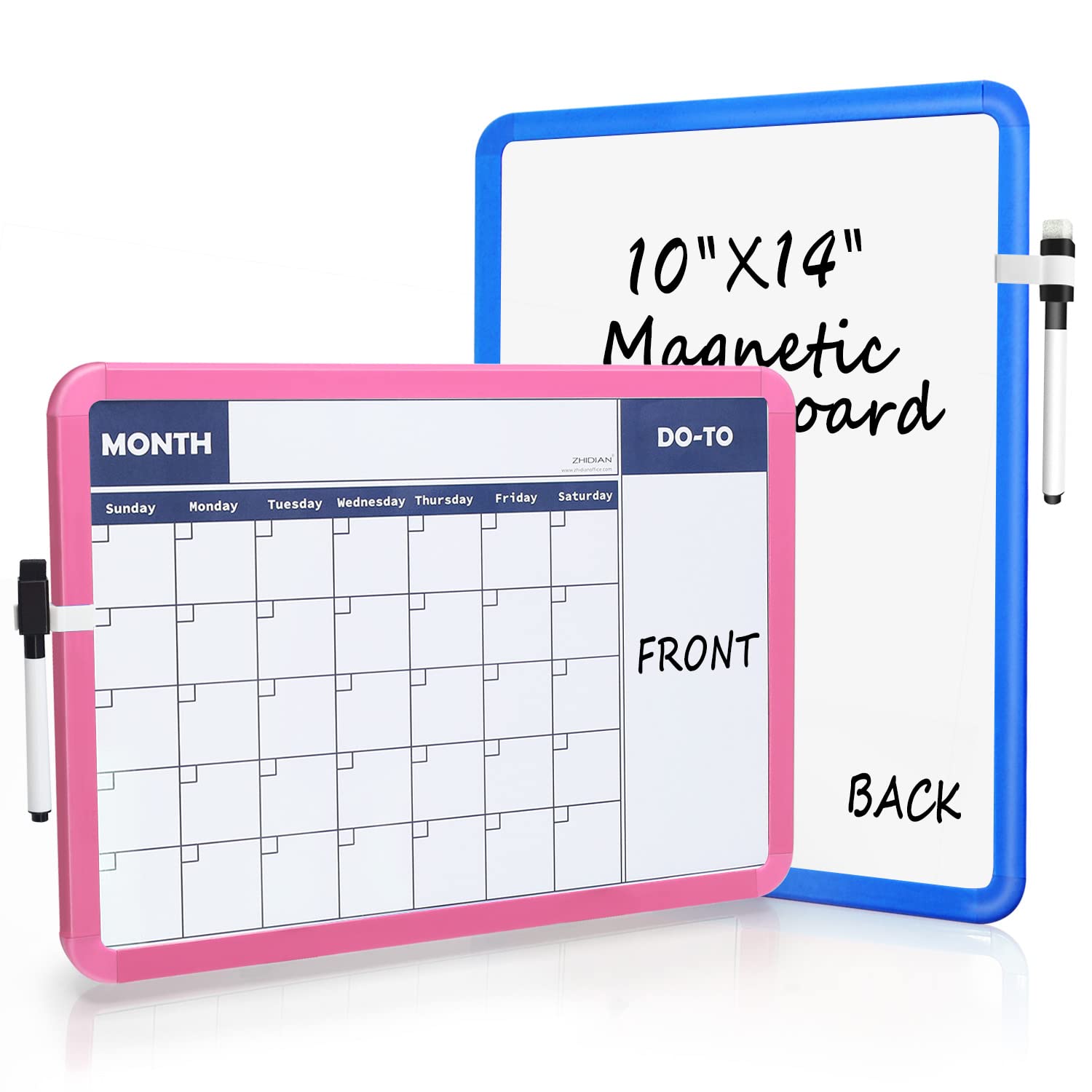 2-Pack Small Whiteboard Calendar - 2-Sided Magnetic Dry Erase Board for Wall & Fridge - 14x10 Inch Monthly Planner for Kids, Home & Office - Pink & Blue - Perfect for School, Kitchen Organization & Memo Notes