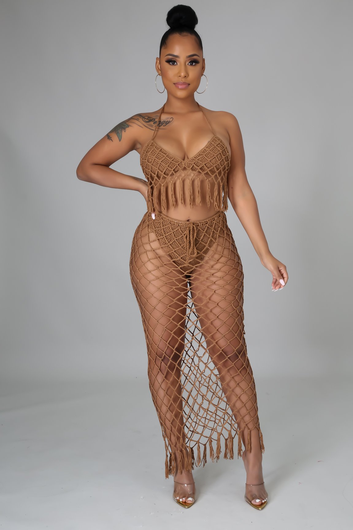 Seaside 2 Piece Swimwear Set - Mocha Brown Bikini Top & Bottom for Women | Beach Vacation, Pool Party & Summer Fashion
