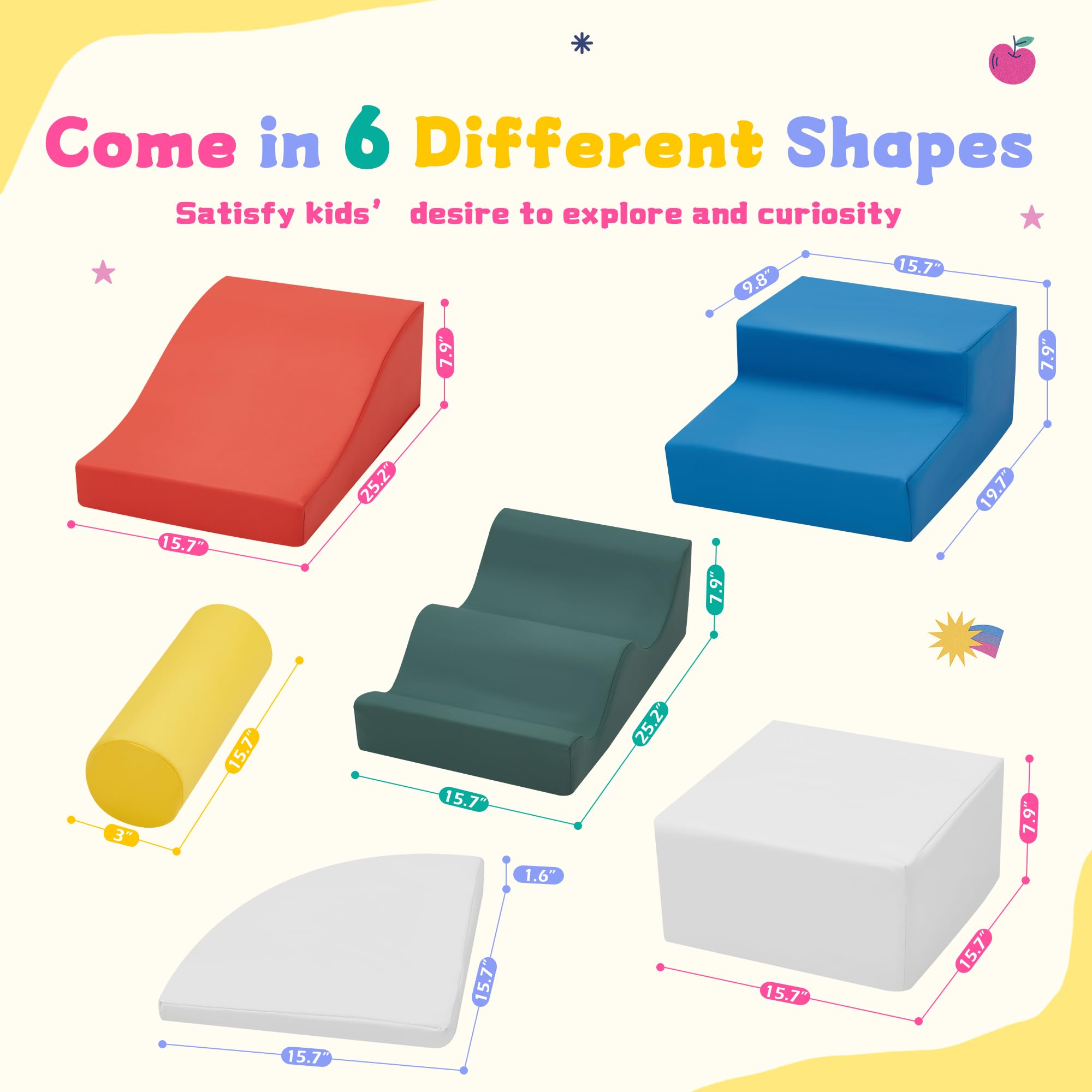 7-Piece Soft Foam Climbing Blocks for Toddlers - Non-Slip PU Leather Baby Play Gym with Velcro | Safe Indoor Activity Toys for Crawling, Climbing & Early Childhood Development | Perfect for Playrooms, Daycares & Home Learning Spaces