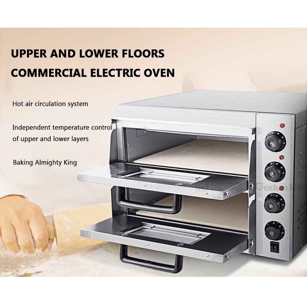 Commercial Double Layer Electric Pizza Oven - Stainless Steel Countertop Pizza Maker with Stone Baking Rack - Multifunctional Indoor Oven for Restaurant, Home, Bakery - Perfect for Pizza, Pretzel, Bread & Pastry Baking