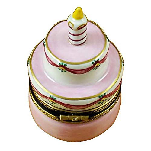 Authentic Limoges Porcelain Figurine - Birthday Cake with Pink Candle | French Collectible Gift for Birthday Party, Home Decor & Special Occasions