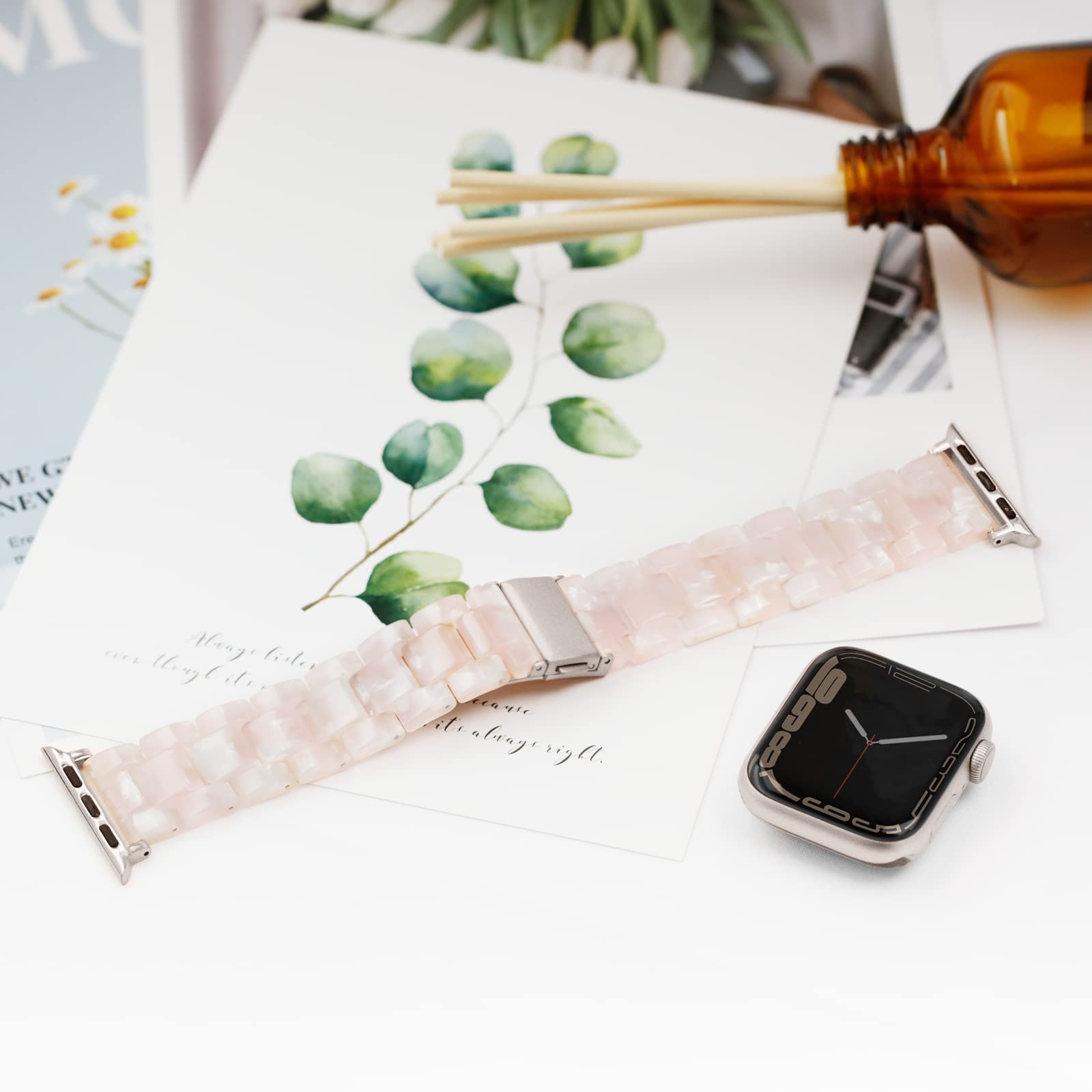Premium Resin Apple Watch Bands Compatible with Series 1-10, SE, Ultra & Ultra 2 (42mm/44mm/45mm/46mm/49mm) - Lightweight Flower Pink Strap for Women & Men - Perfect for Workouts, Office & Everyday Wear