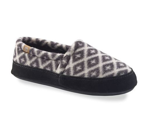 Acorn Moc Slippers for Women - Soft Indoor/Outdoor House Shoes in Black & Cream Southwest Style | Cozy Winter Home & Cabin Wear