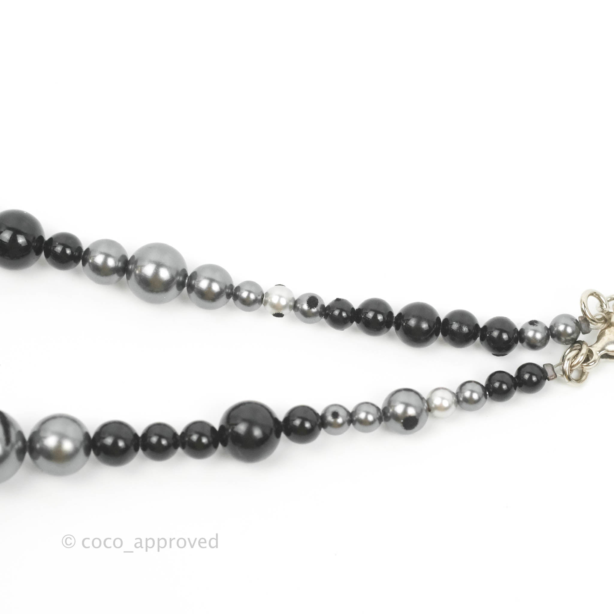 Chanel CC Resin Black Bead Necklace with Silver Tone 14P - Elegant Fashion Jewelry for Women, Perfect for Parties, Weddings & Special Occasions