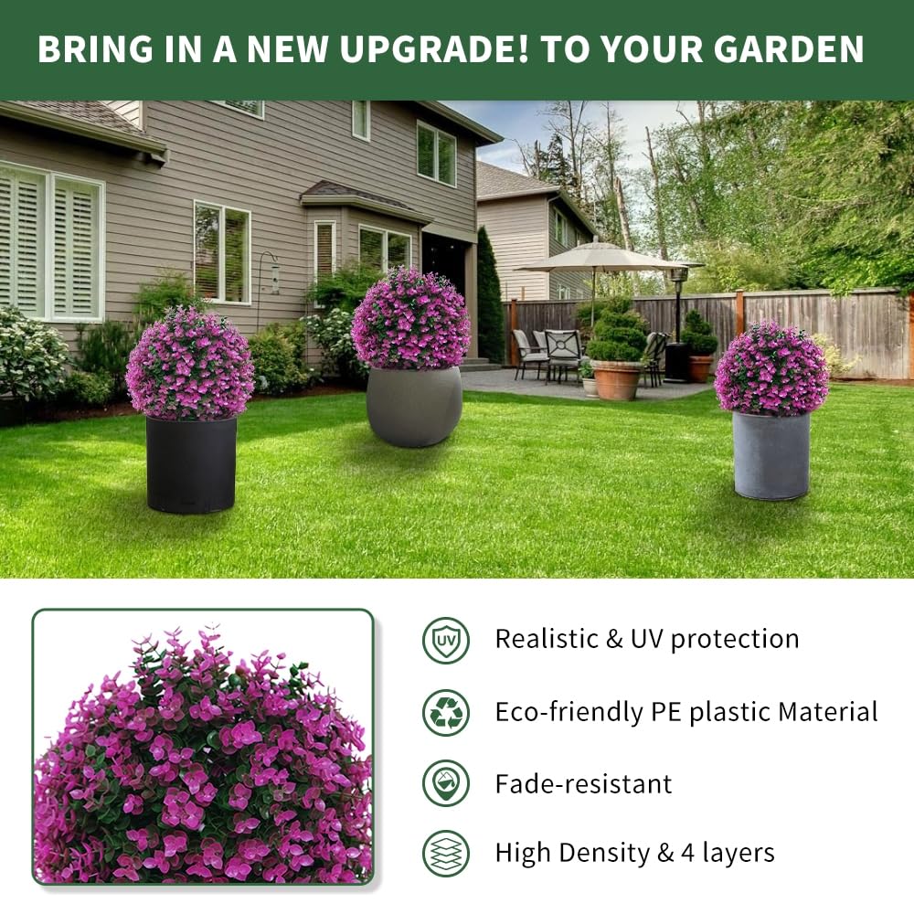 6-Layer UV Protected Artificial Boxwood Topiary Balls - 2 Pack 11 Inch (28cm) Faux Plants for Outdoor Patio, Garden, Balcony & Indoor Home Decor - Perfect for Wedding, Backyard and Event Decoration