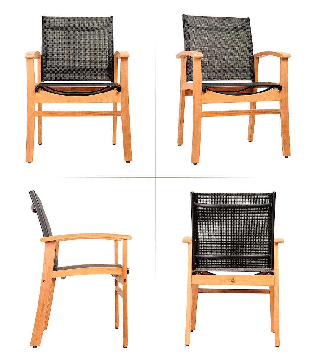 Amazonia Teak Georgetown Black Sling Armchair - Natural Wood Patio Furniture for Outdoor Lounge, Poolside Relaxation & Garden Decor (SC Fort_BK)