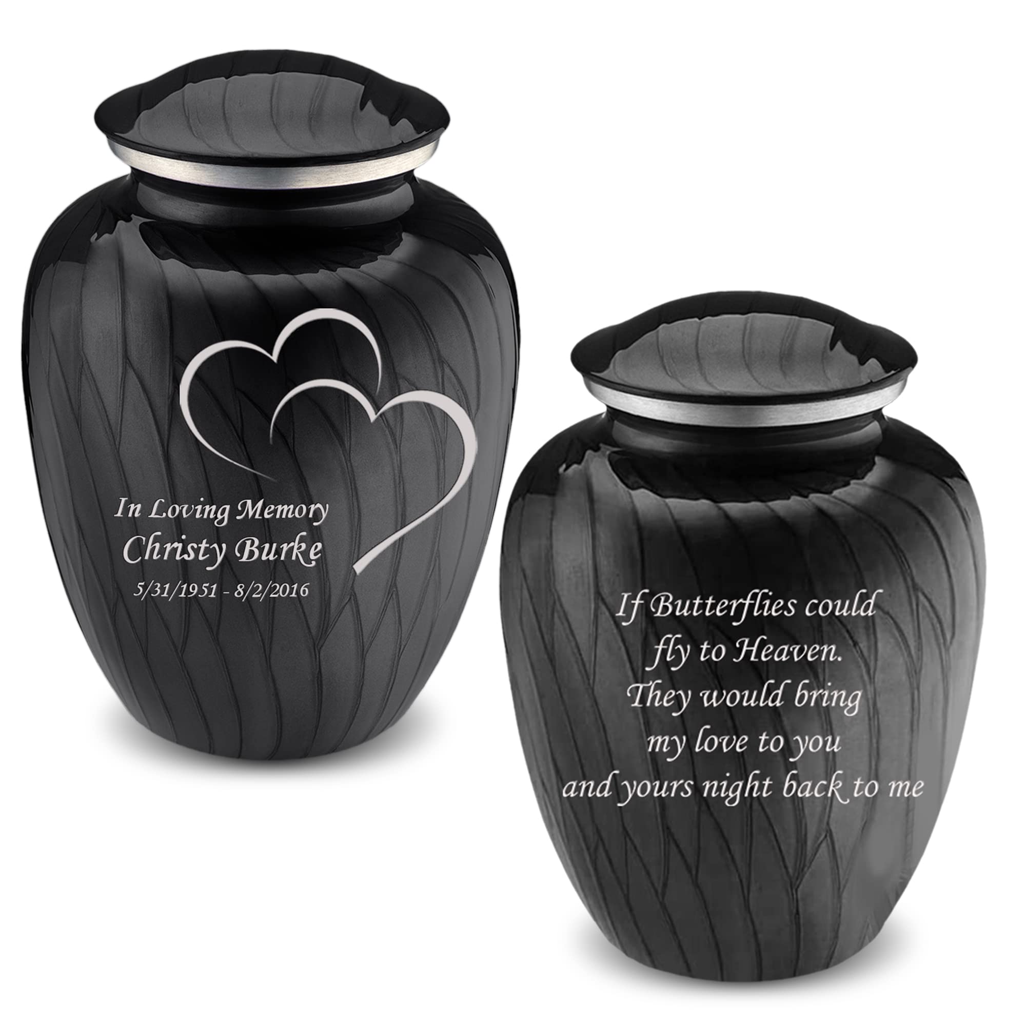Premium Personalized Heart Cremation Urn for Ashes - Large Pearl Black Funeral Urn for Adults with Double-Sided Engraving - Holds 200 lbs - Perfect for Memorial Services & Home Display