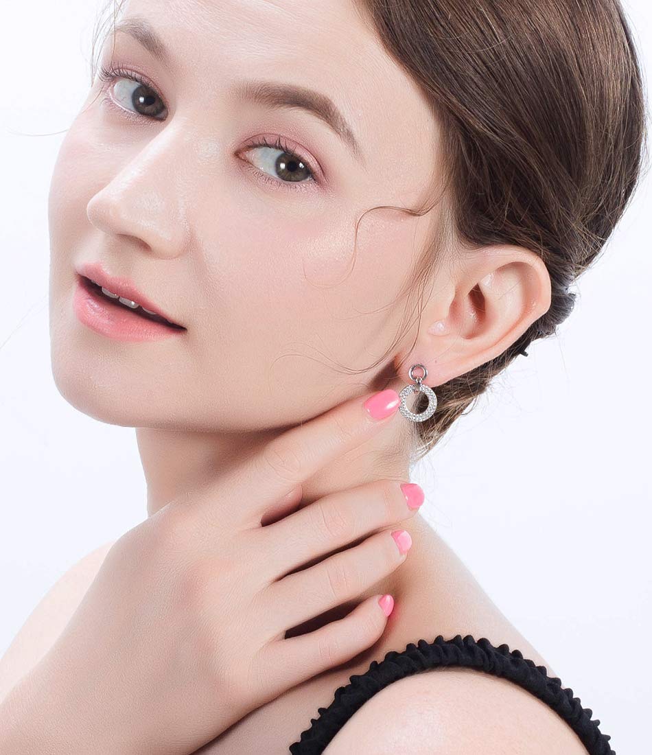 Ginger Lyne Sterling Silver Round CZ Dangle Stud Earrings for Women - Elegant Circle Clear Cubic Zirconia Jewelry for Party, Wedding & Everyday Wear