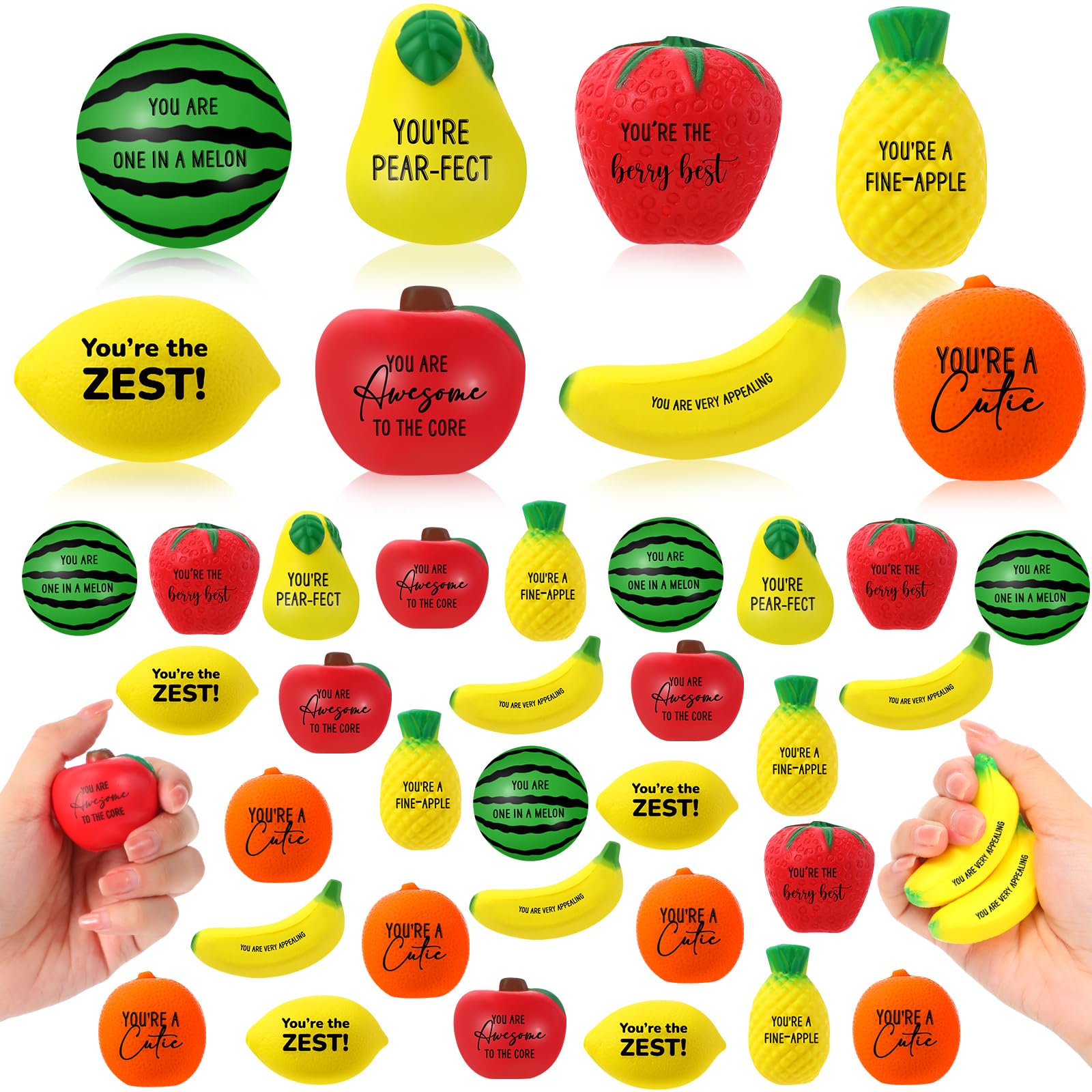 Outus 24-Piece Bulk Fruit Stress Balls Set - Inspirational Squeeze Toys for Office, Graduation Party Favors (Watermelon, Veggie Shapes) - Perfect for Coworkers, Employees & Stress Relief at Work or School