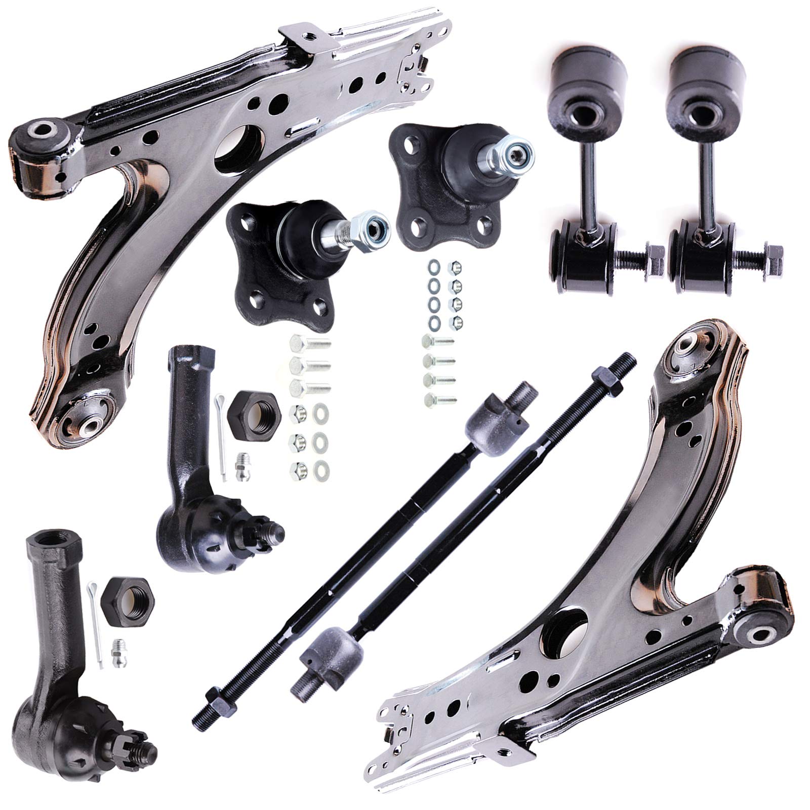 Volkswagen Golf Jetta Suspension Kit - Front Lower Control Arms, Sway Bar, Outer/Inner Tie Rod Ends, Lower Ball Joint (10-Piece Set) | Fits Type 1 Models | Improved Handling & Ride Comfort for City Driving & Highway Performance