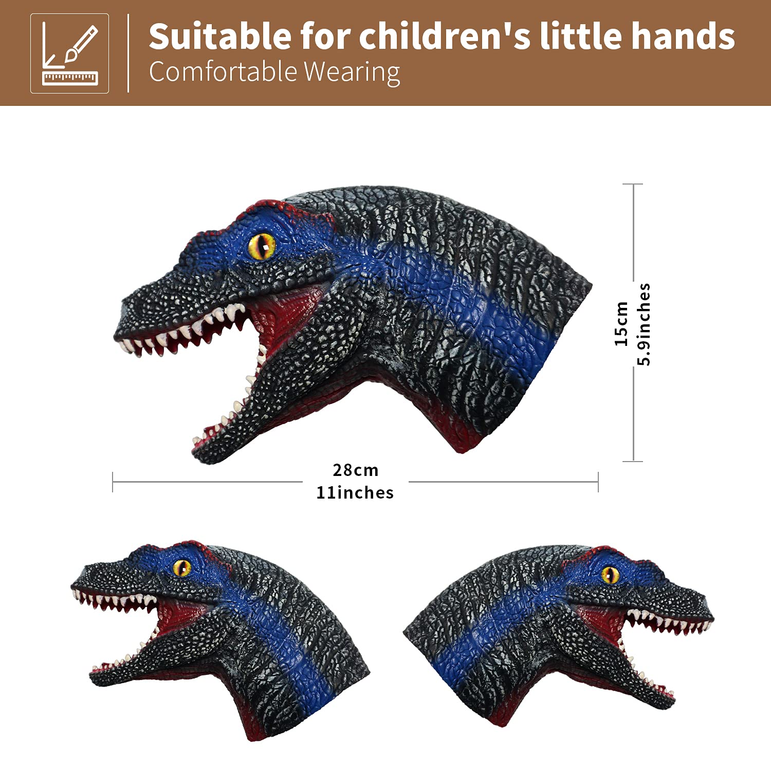 Realistic Latex Dinosaur Hand Puppets Set - Tyrannosaurus, Dilophosaurus & Velociraptors - Soft Animal Head Toys for Kids, Perfect Gift for Imaginative Play, Classroom Activities & Birthday Party Shows