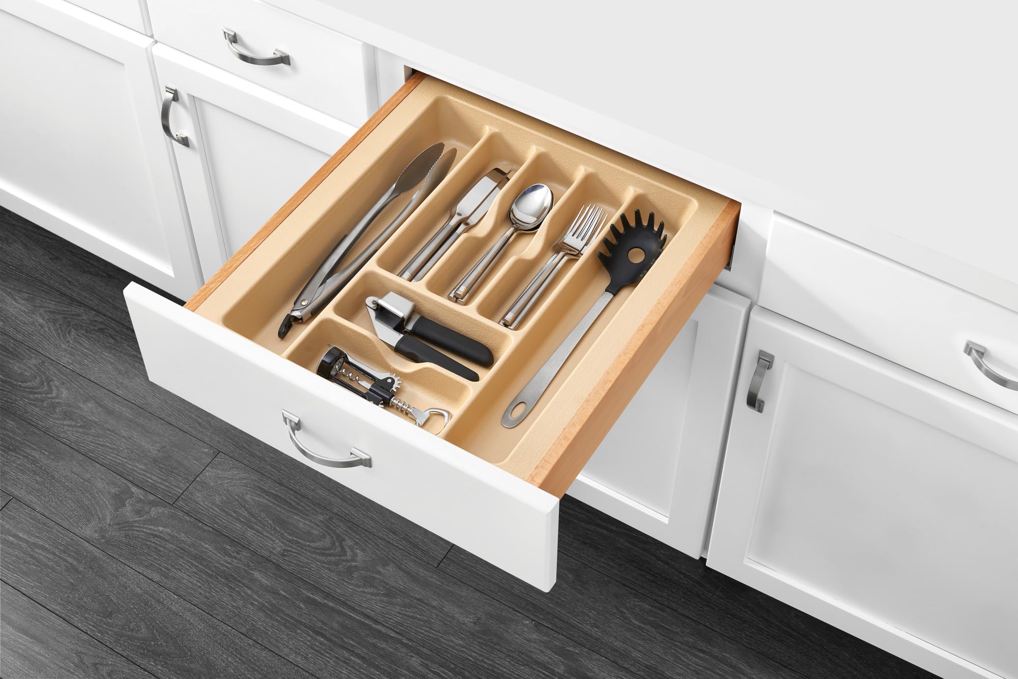 Rev-A-Shelf Adjustable Polymer Drawer Organizer - Custom Fit Utensil Tray for Kitchen Drawers | Perfect for Silverware, Spices & Cooking Tools Storage