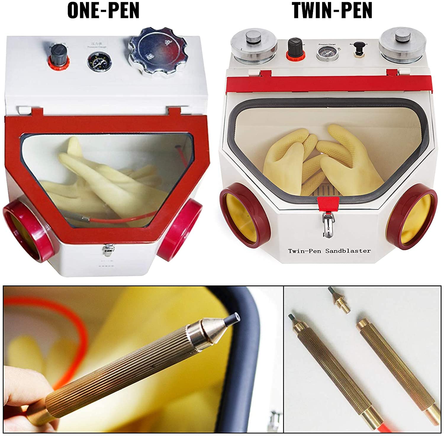 50W EustomA Twin Double Pen Fine Sandblaster with LED Lamp - Professional Lab Equipment for Metal Bottles | Perfect for Dental, Jewelry & Industrial Sandblasting Applications