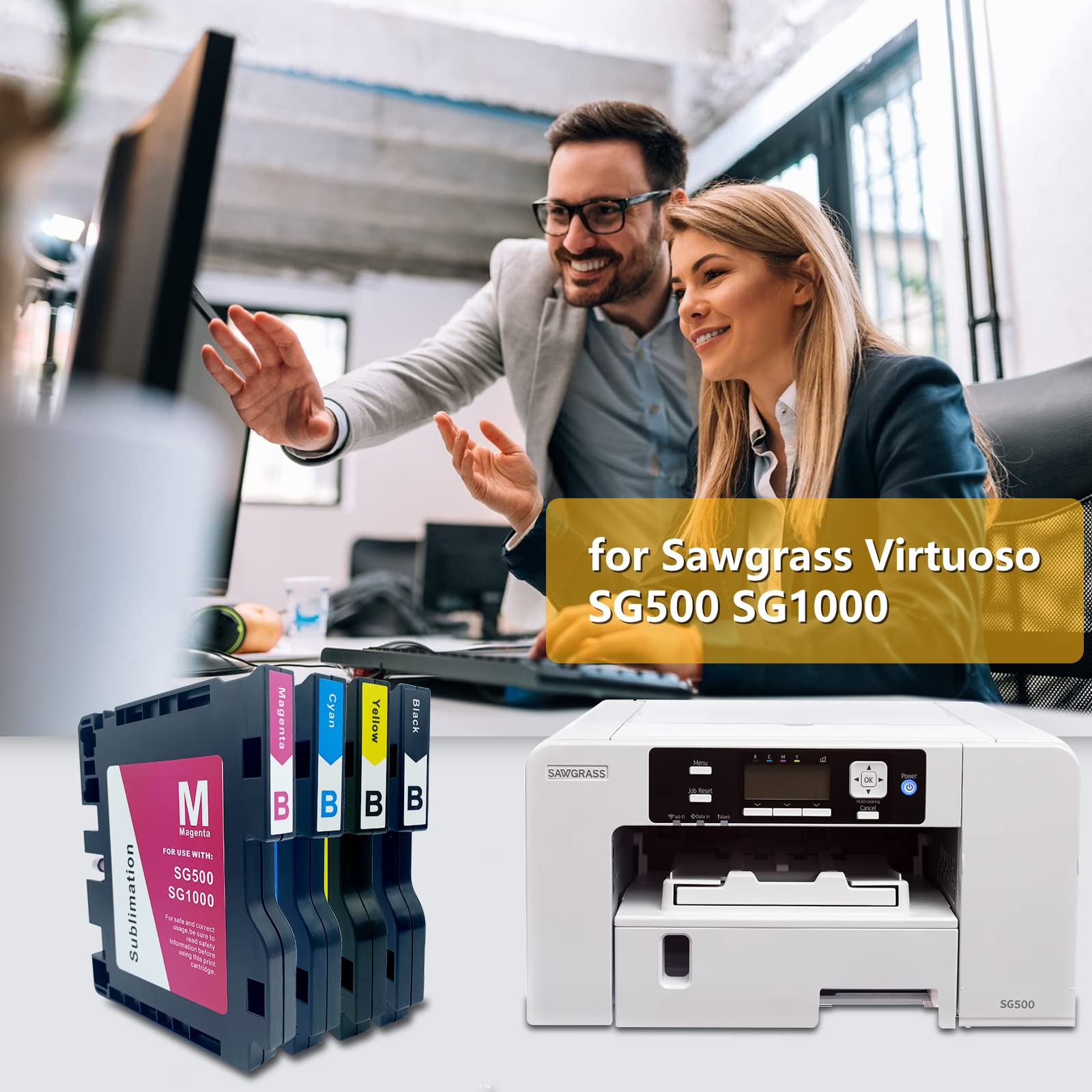 HEMEINY Sublimation Ink Cartridges for Sawgrass Virtuoso SG500 & SG1000 Printers - 4 Color Set (Black, Cyan, Magenta, Yellow) Version B - Perfect for T-Shirt, Mug & Apparel Printing