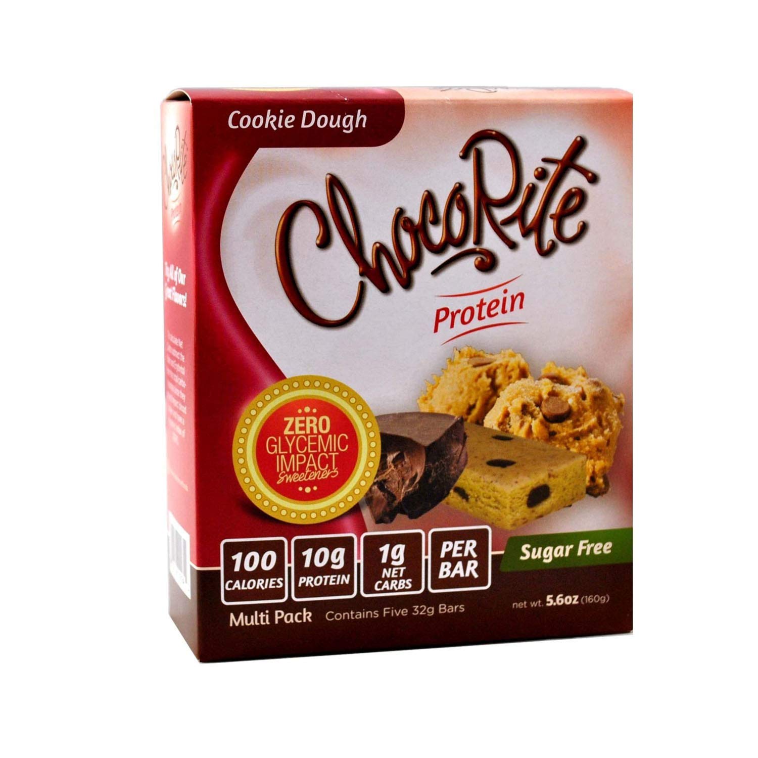 ChocoRite Protein Bars - Cookie Dough Flavor | Keto-Friendly, Sugar-Free, Low Carb Protein Snacks | High Protein, Healthy Chocolate Bars | Multi Pack Box (5 Bars x 32g) | Perfect for Gym Workouts, Office Snacks & Weight Loss Diet