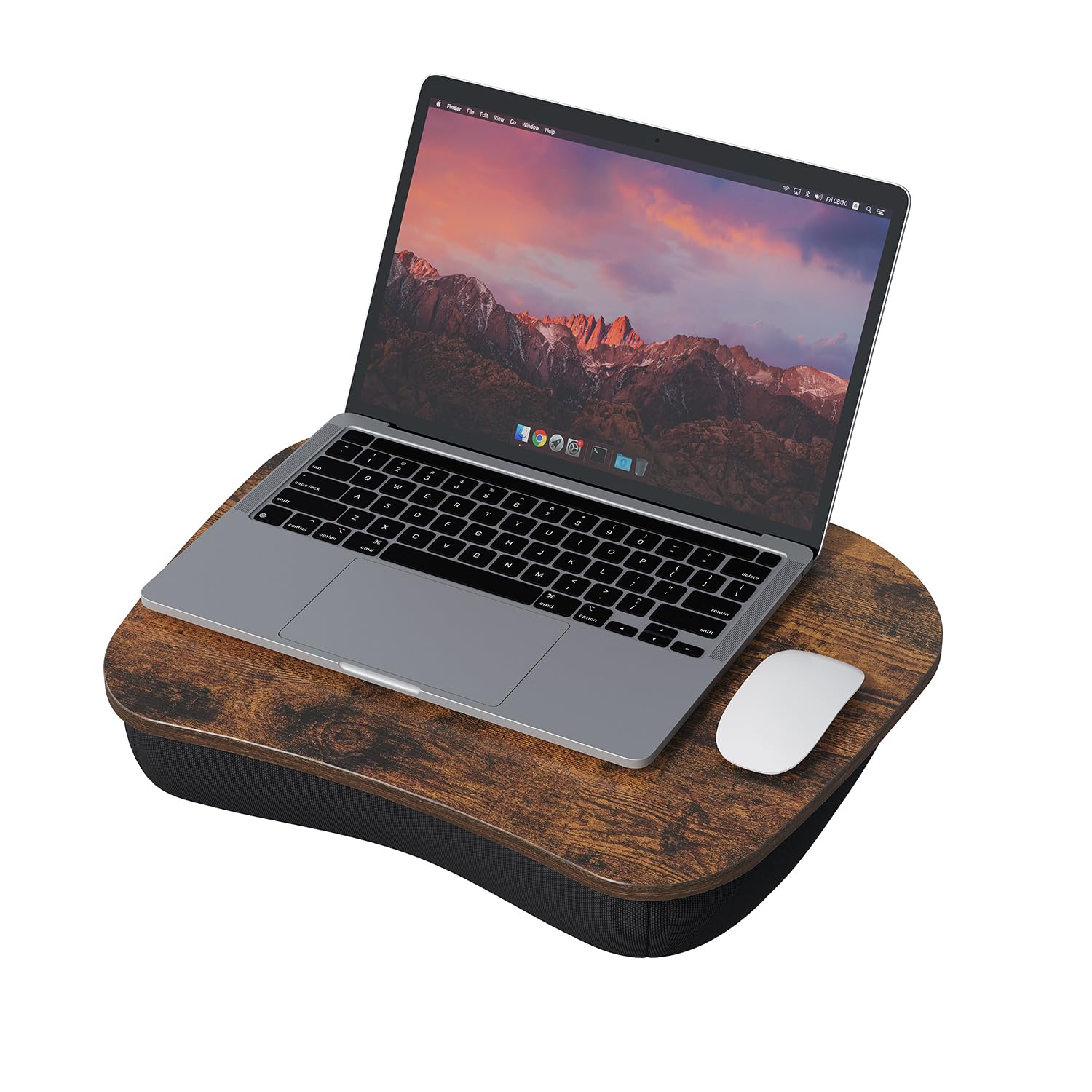 Ergonomic Laptop Lap Desk with Cushion - Portable Bed Tray & Writing Board for Home Office, Couch, Bed - Rustic Brown Wooden Computer Table with Comfortable Handle for Work, Study & Relaxation