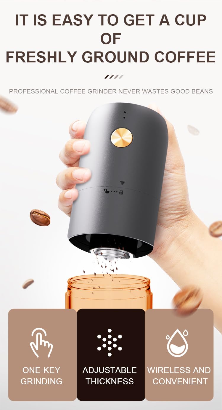 Portable Electric Coffee Grinder with Adjustable Settings - 35G Capacity, 1500mAh Rechargeable Battery, Conical Stainless Steel Burr for Espresso & Manual Brew - Perfect for Travel, Camping & Home Use
