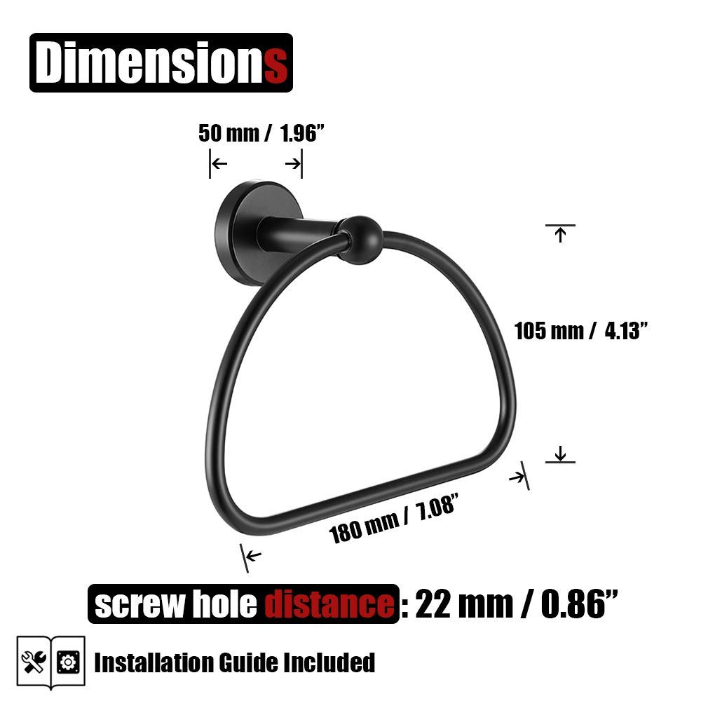 Matte Black Stainless Steel Towel Ring - 7