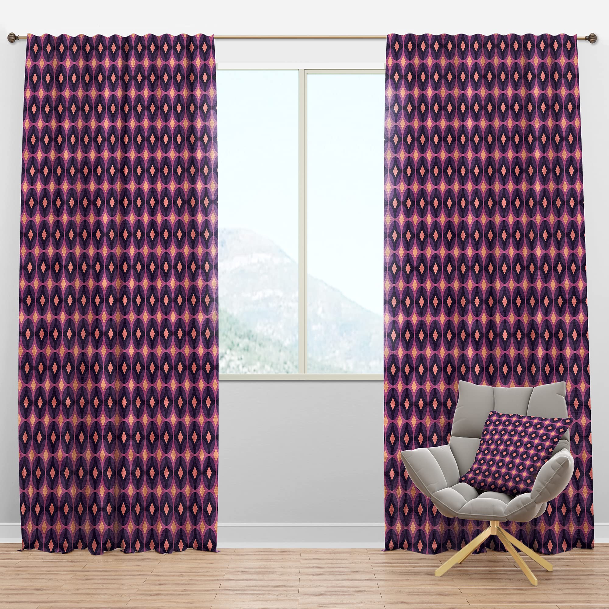 DesignQ Blackout Curtains - Retro Circular Purple & Yellow Pattern Thermal Insulated Drapes for Bedroom & Living Room (52x120, Single Panel) - Perfect for Light Blocking, Privacy & Energy Efficiency