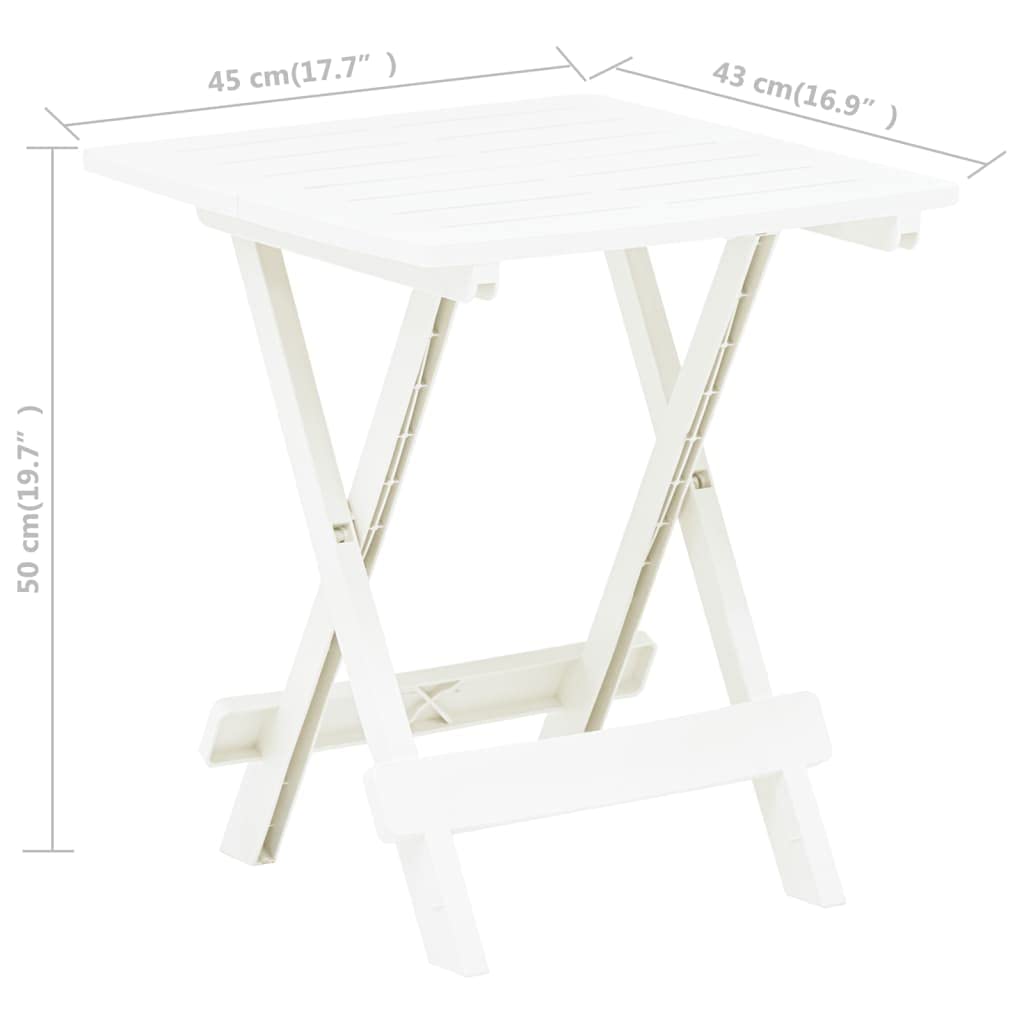 SKM Folding Patio Table - White Plastic Outdoor Side Table 17.7