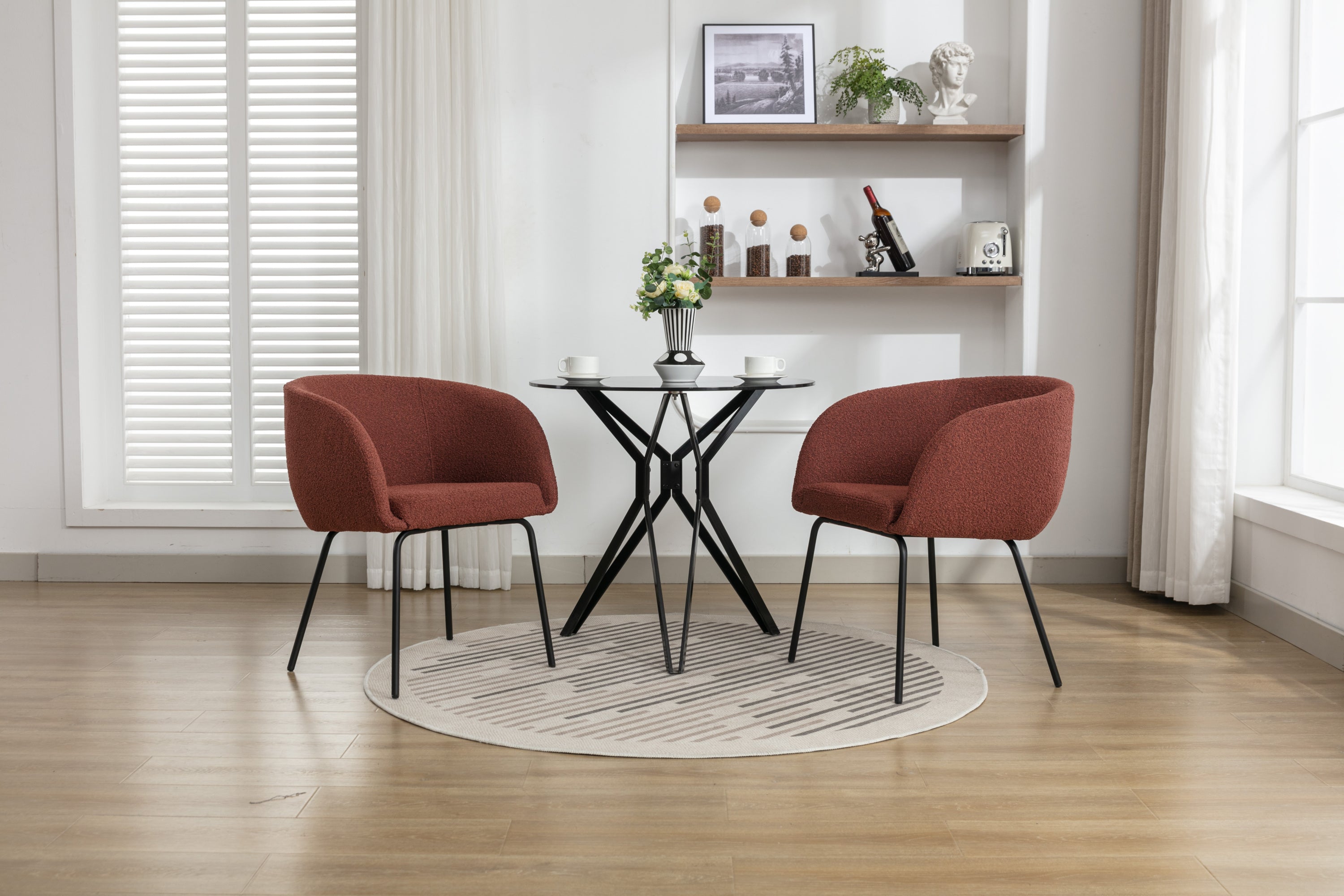 2 Pack Boucle Fabric Dining Chairs with Black Metal Legs - Wine Red | Modern Upholstered Side Chairs for Kitchen, Dining Room, or Office | Comfortable & Stylish Seating Solution
