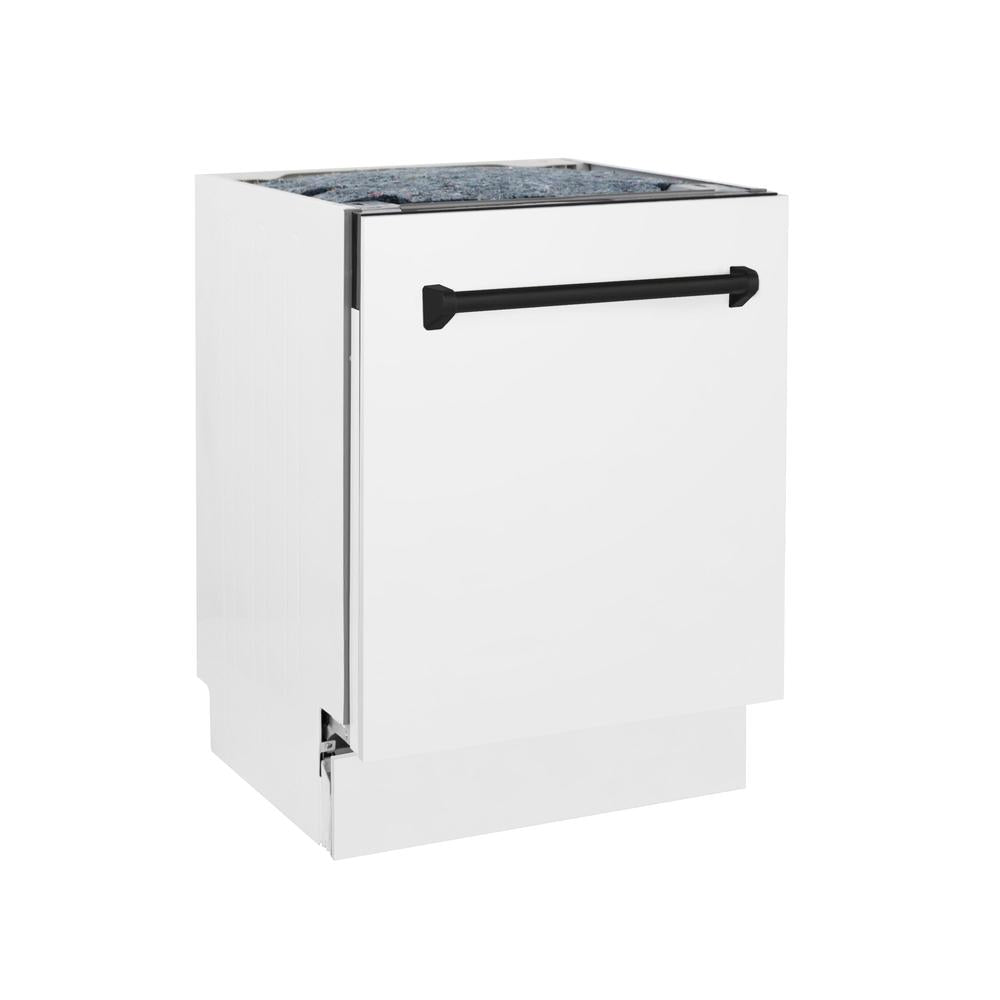 ZLINE Autograph Edition 24 Inch 3rd Rack Top Control Tall Tub Dishwasher - White Matte Finish with Matte Black Handle, Ultra Quiet 51dBa (DWVZ WM 24 MB) - Perfect for Modern Kitchens, Small Spaces, and Open-Concept Homes