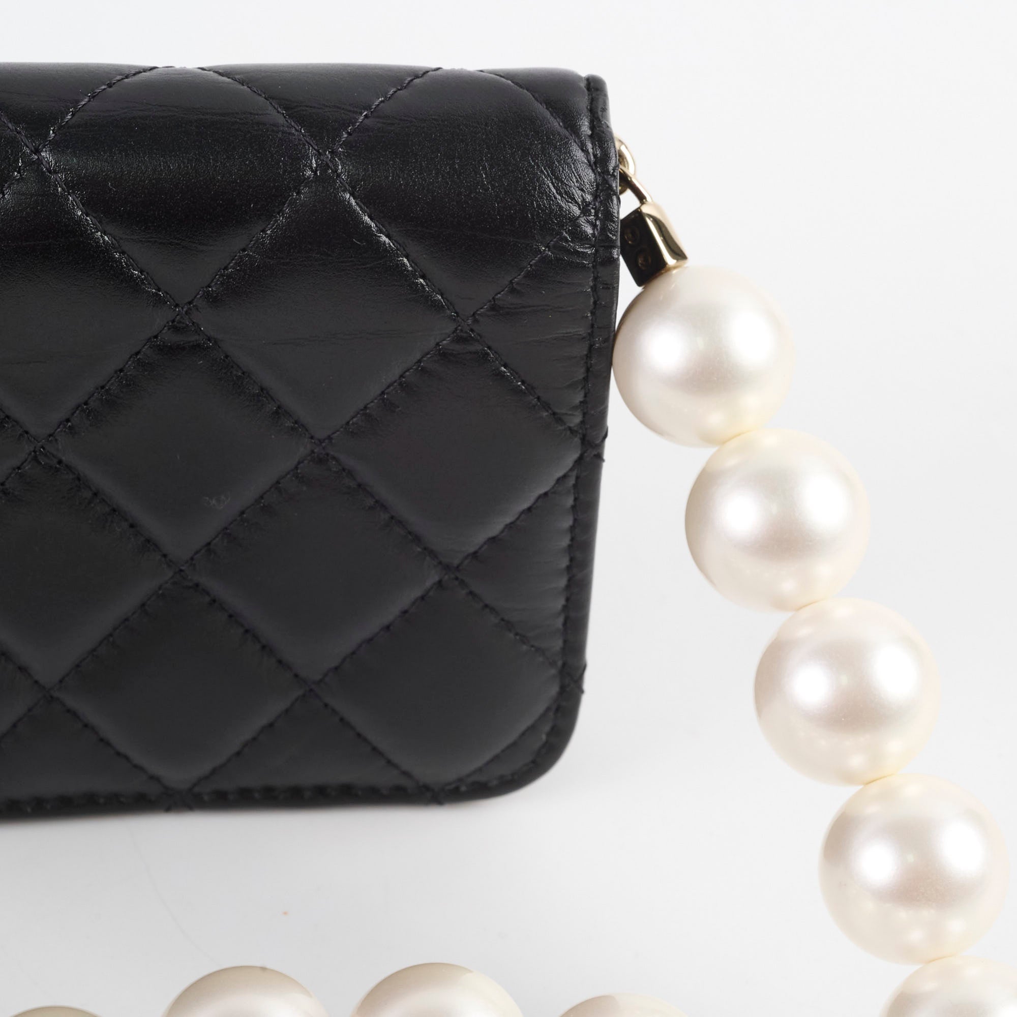 Chanel Micro Pearl Card Clutch with Chain - Black Series 31 | Luxury Small Wallet for Women | Perfect for Evening Parties, Weddings & Special Occasions