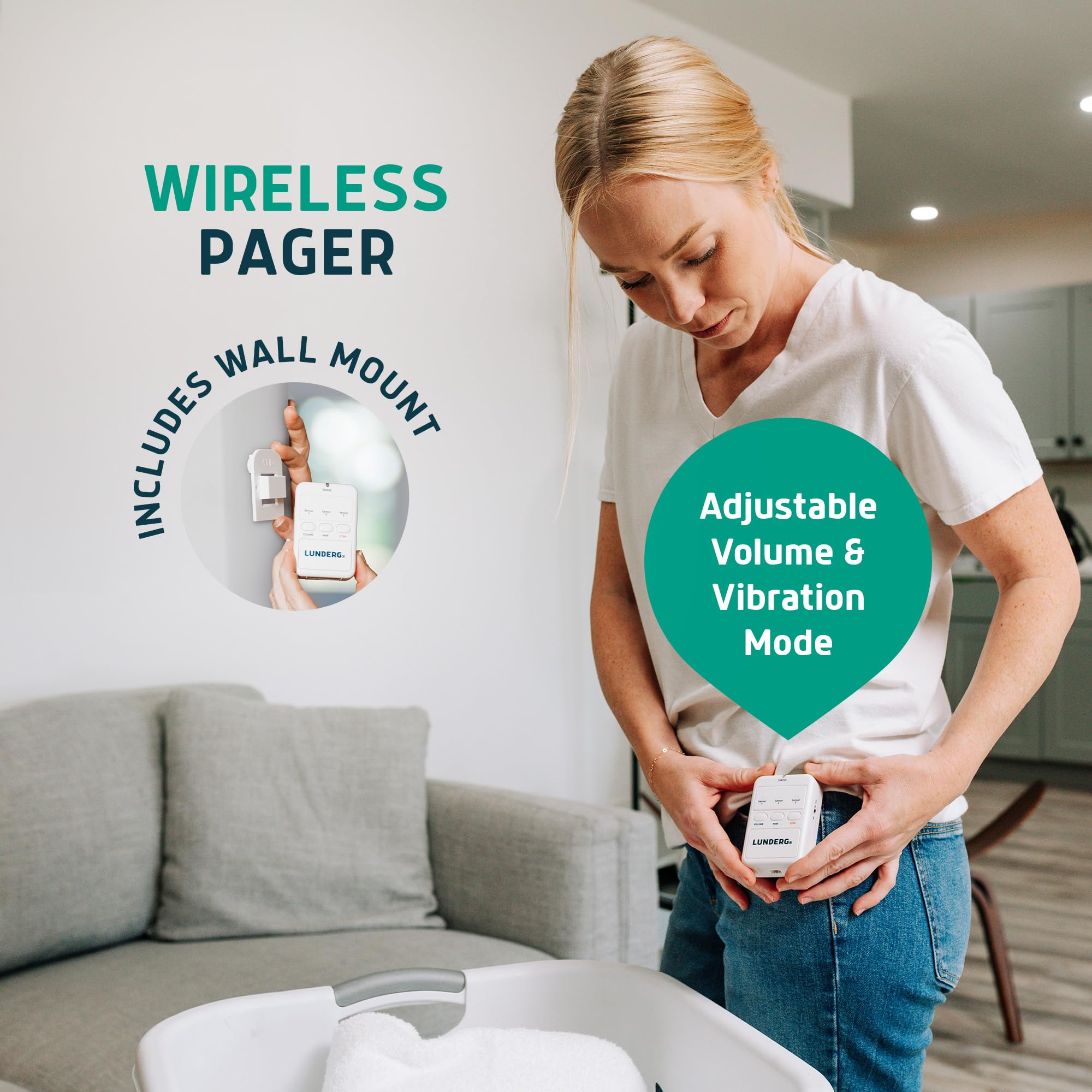 Lunderg Wireless Under Mattress Bed Alarm for Seniors - Fall Prevention Sensor Pad with Early Alert Pager System - Elderly Safety & Dementia Care Device - Low False Alarms - Ideal for Nursing Homes & Home Care Use