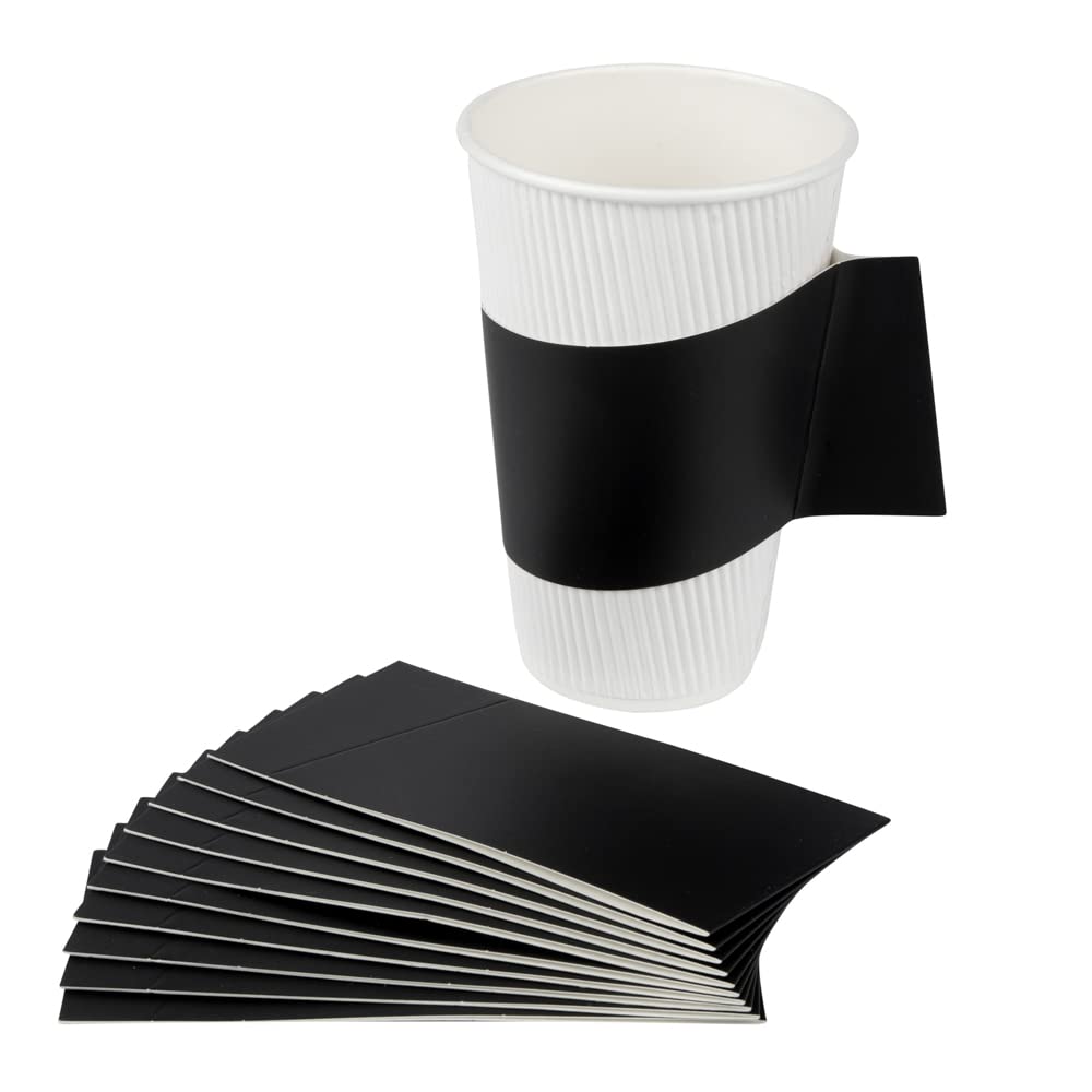 Restpresso 1000-Pack Disposable Hot Coffee Sleeves with Handle - Fits 12oz, 16oz & 20oz Cups - Eco-Friendly Black Paper Cup Jackets (Cups Sold Separately) - Perfect for Coffee Shops, Cafes & Takeout Services