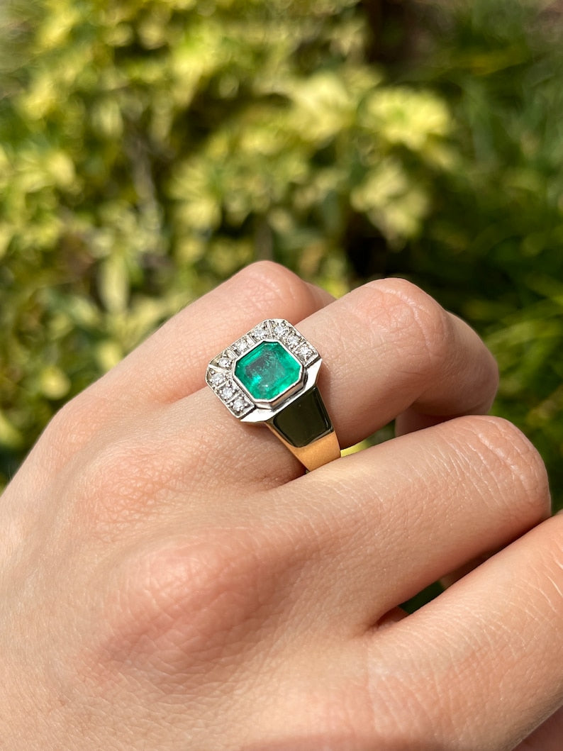 2.14tcw 14K Gold Asscher Cut Colombian Emerald & Diamond Accent Modern Engagement Ring for Women - Perfect for Weddings, Anniversaries & Special Occasions