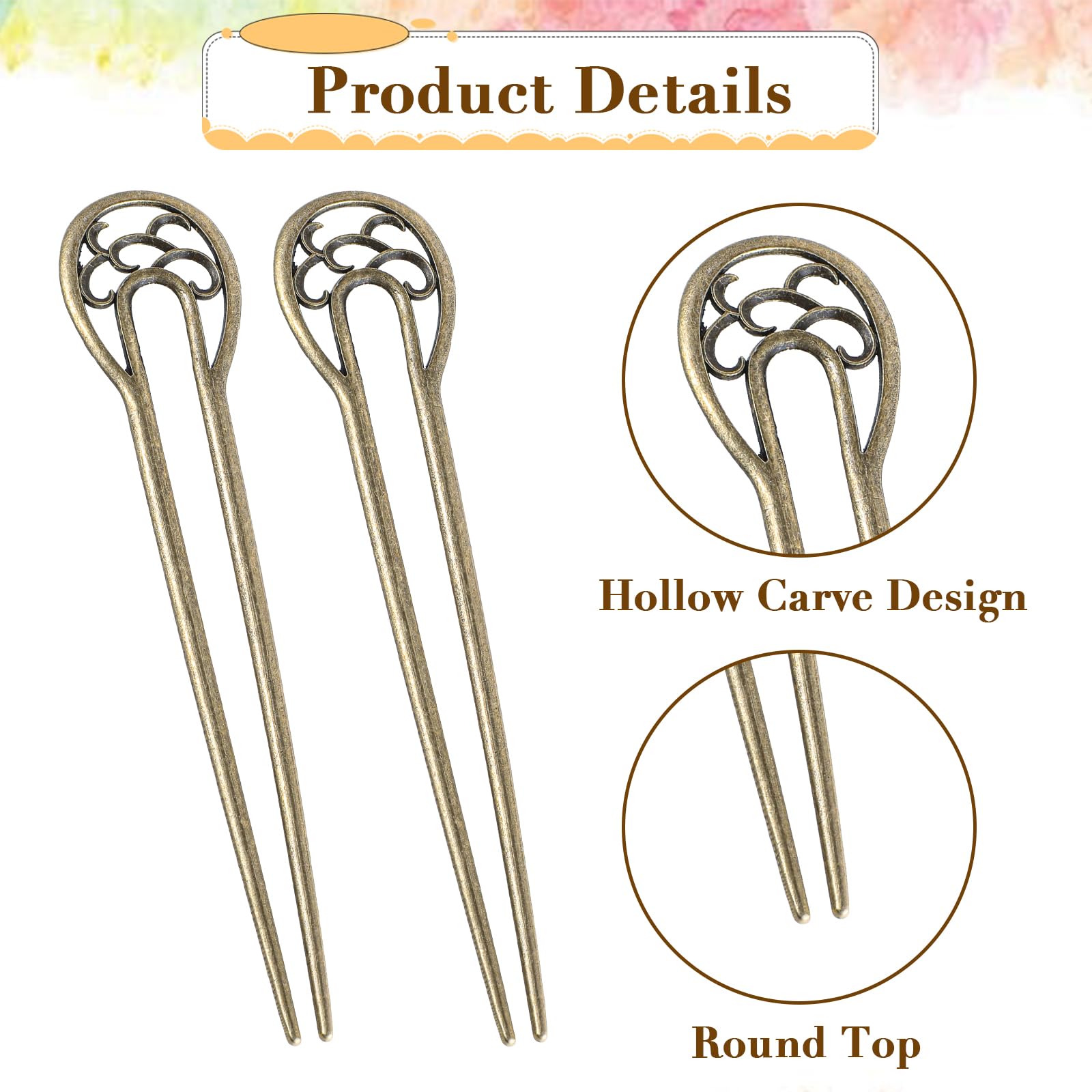 2pcs Vintage Metal U Hairpins for Women - French Hair Sticks for Updos & Braids
