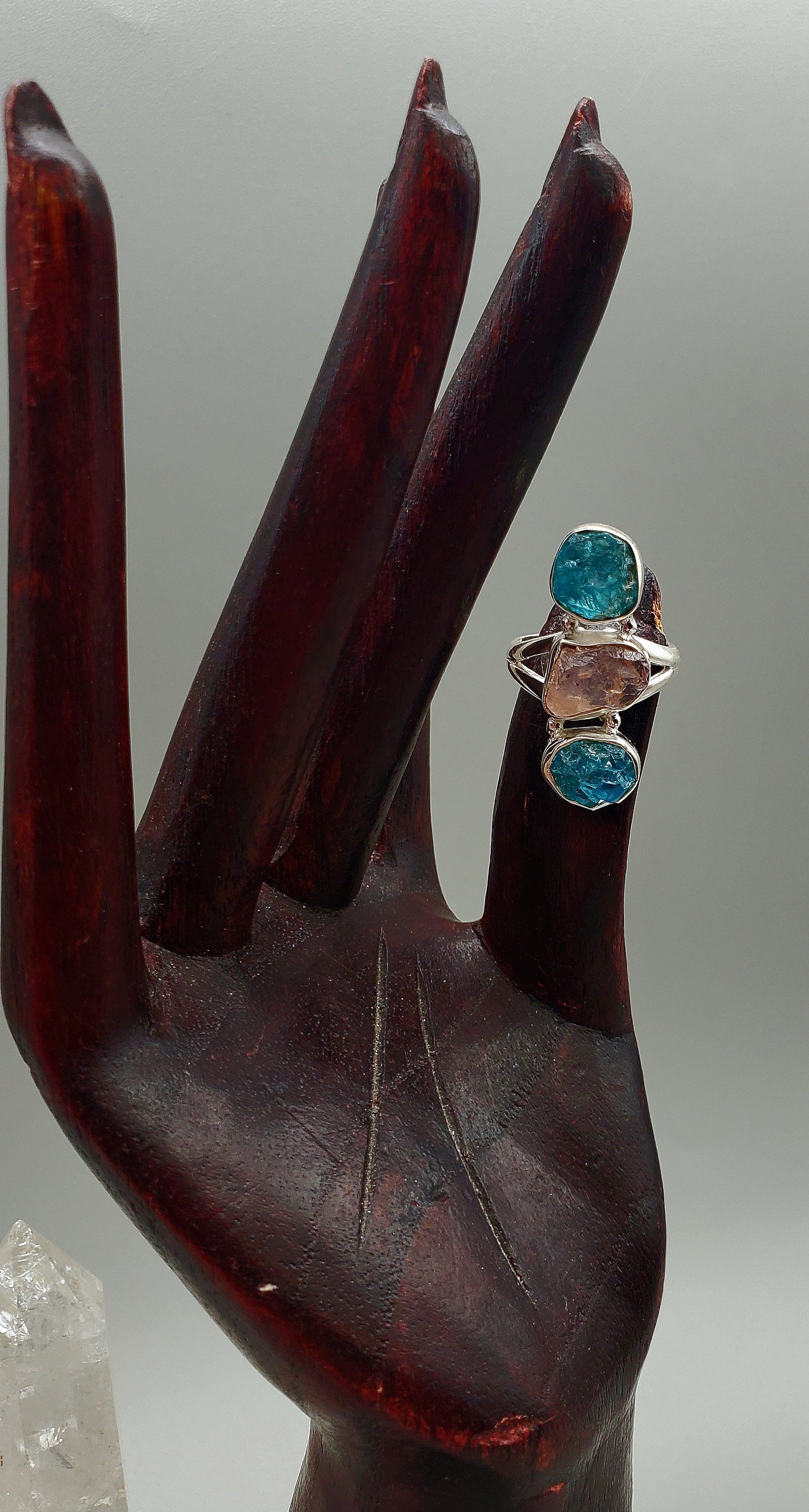 Apatite and Rose Quartz Sterling Silver Ring for Women - Elegant Healing Crystal Jewelry for Meditation, Yoga & Spiritual Gifts